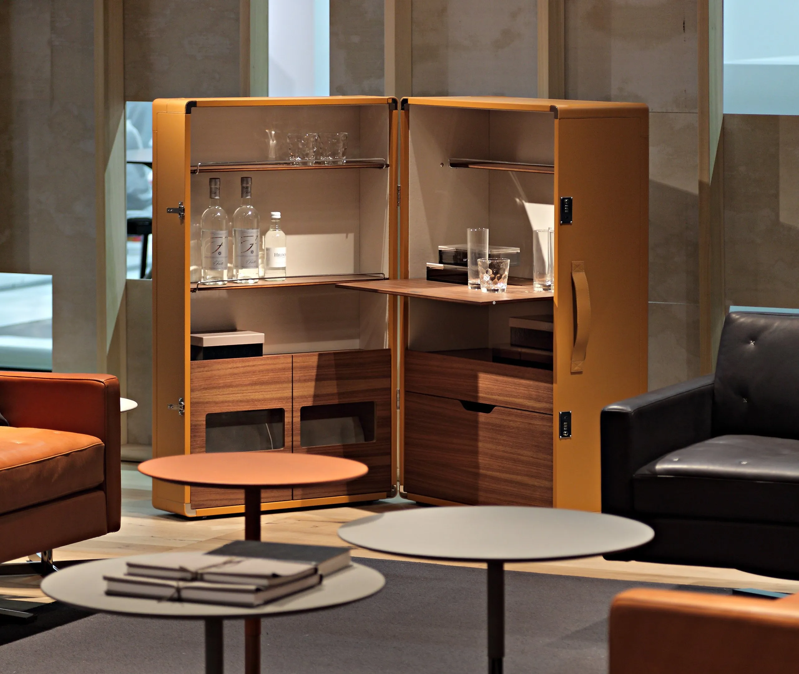 Drinks Cabinet with Storage - Ivory, Leather