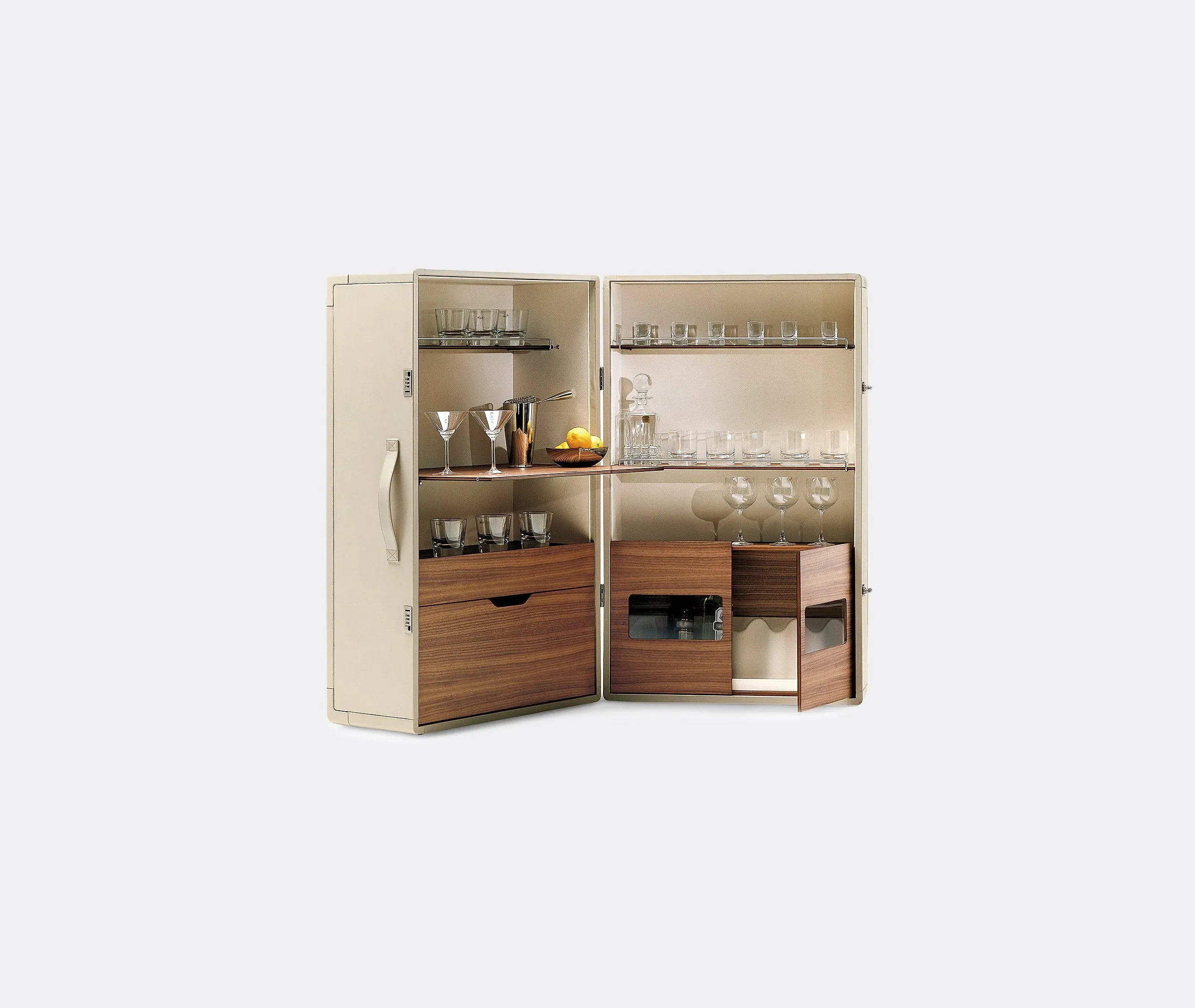 Drinks Cabinet with Storage - Ivory, Leather