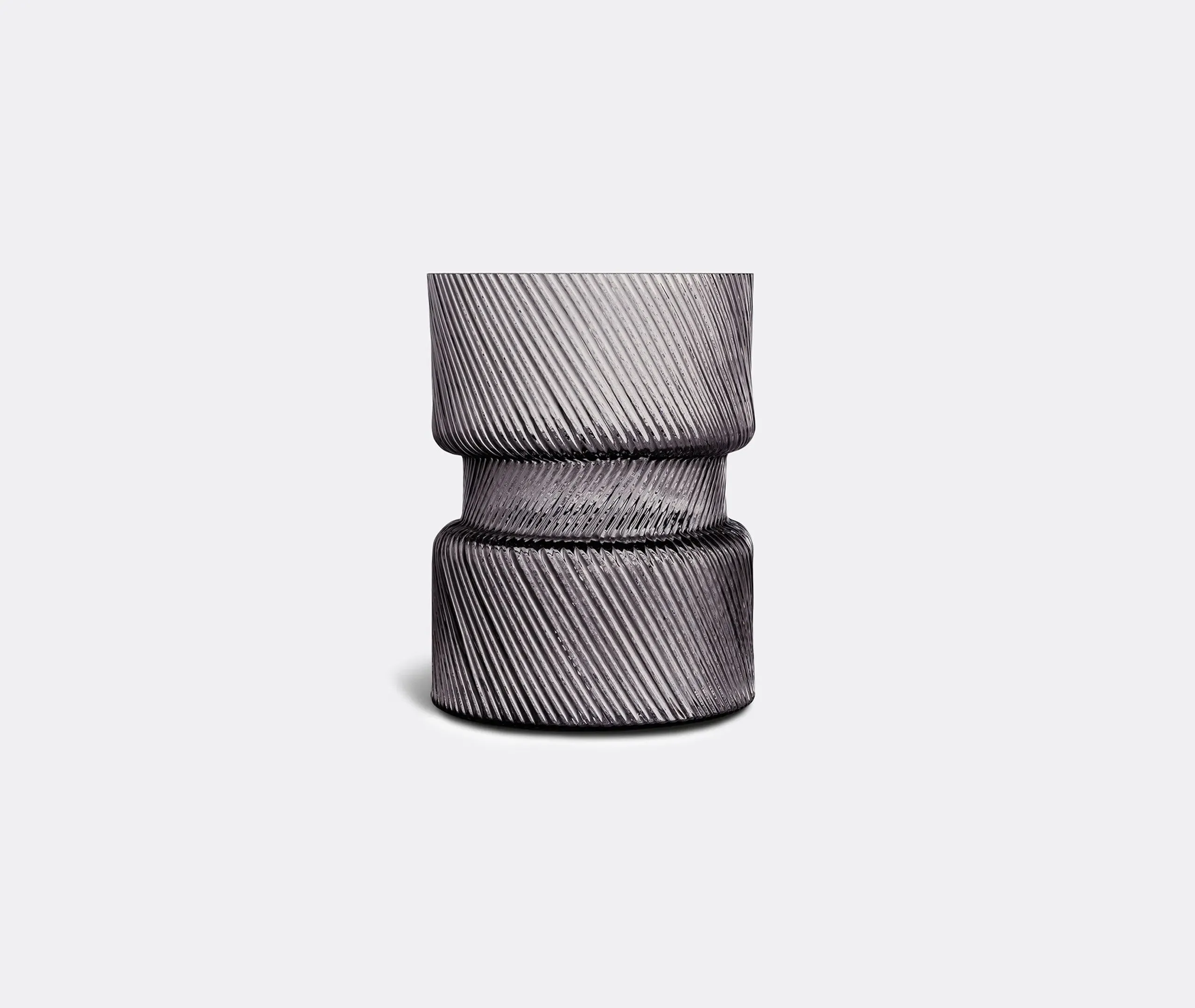 Large Glass Vase with Diagonal Lines - Grey