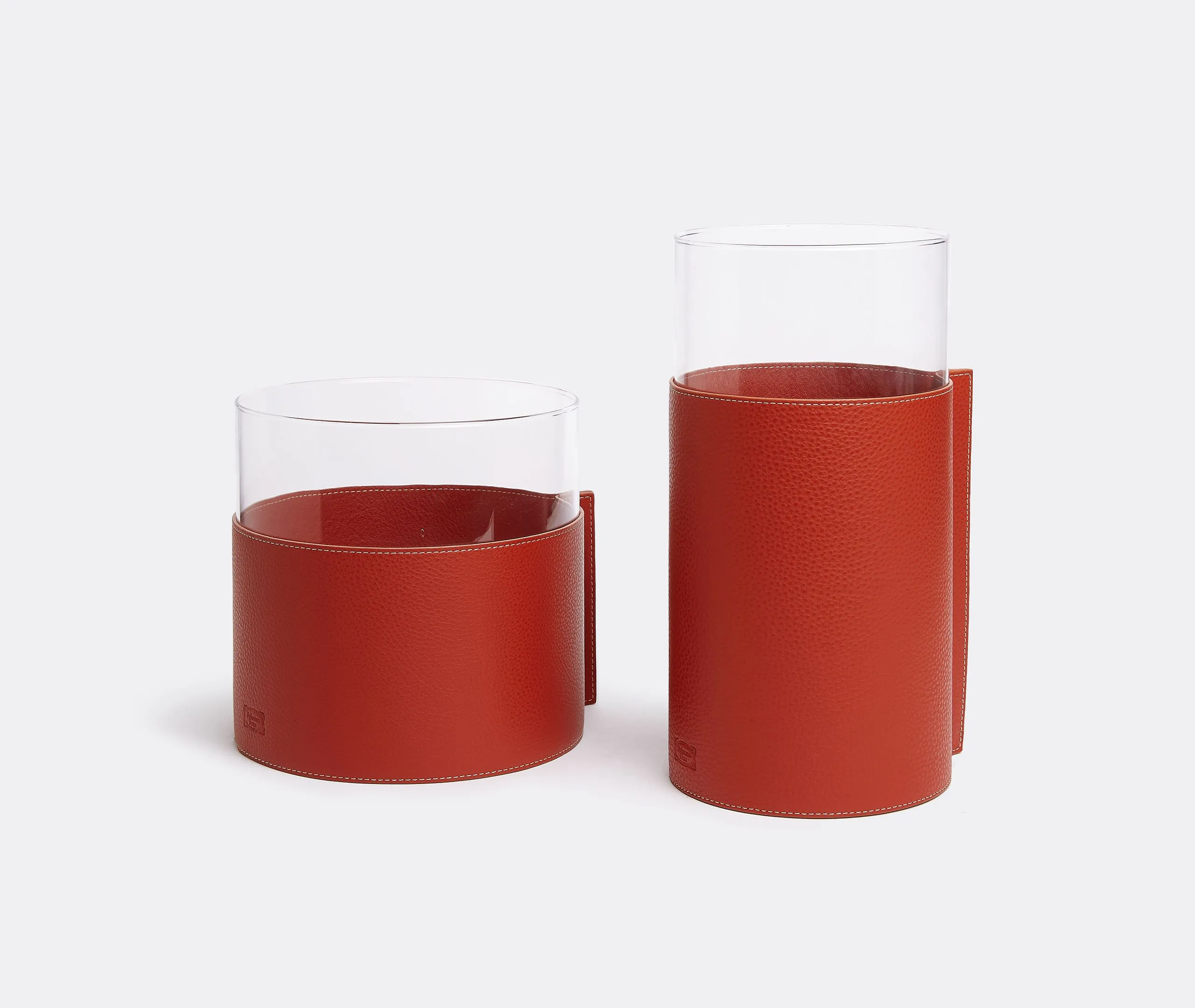 Large Leather Vase with Glass - Red, Leather
