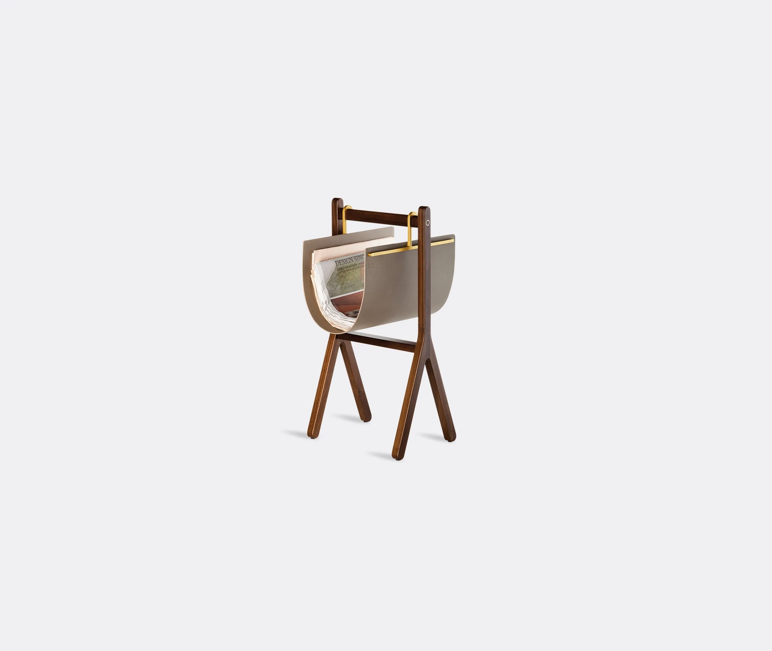 Magazine Rack with Brass Accents - Taupe, Leather