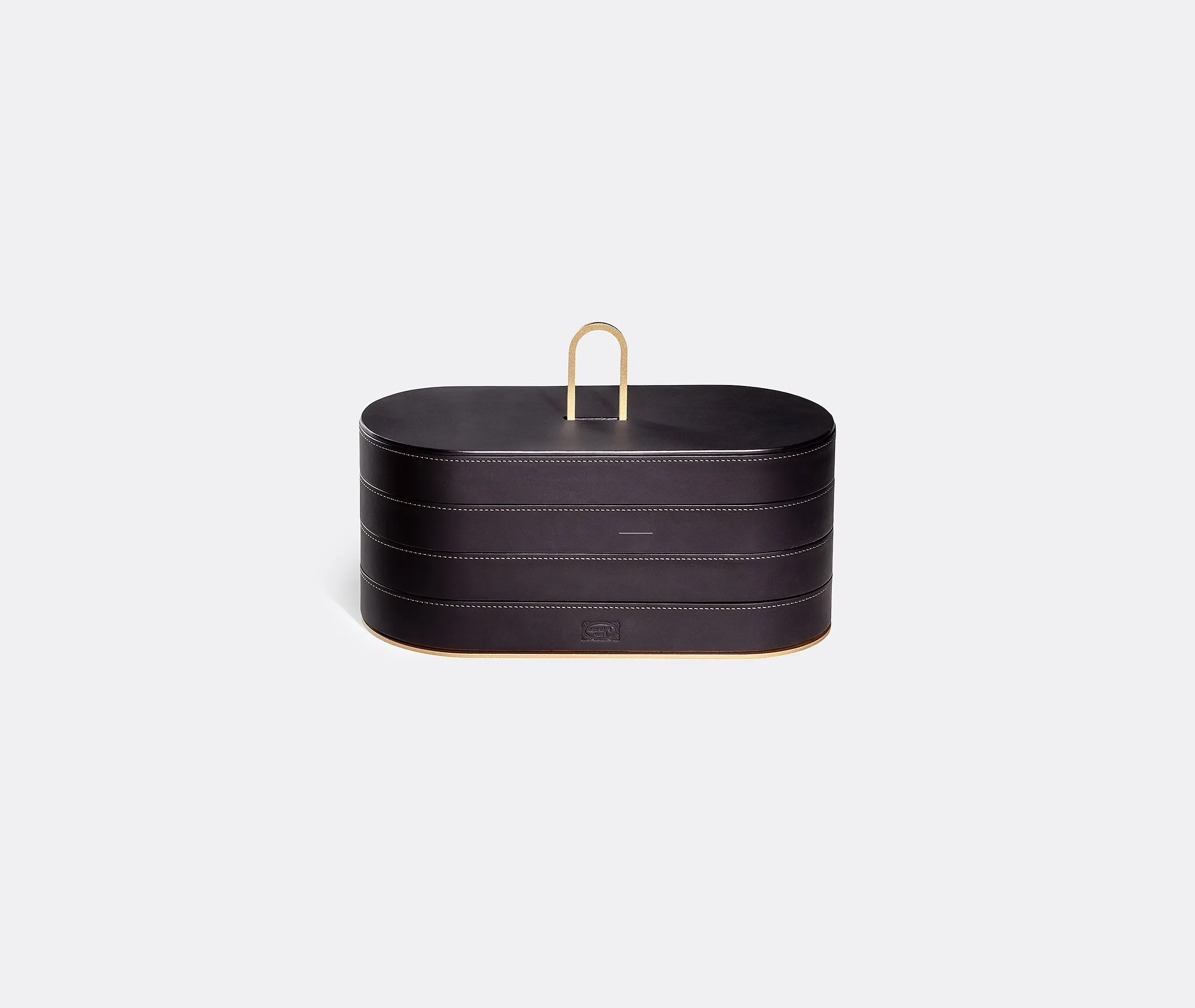 Oval Stackable Storage Case - Black, Leather
