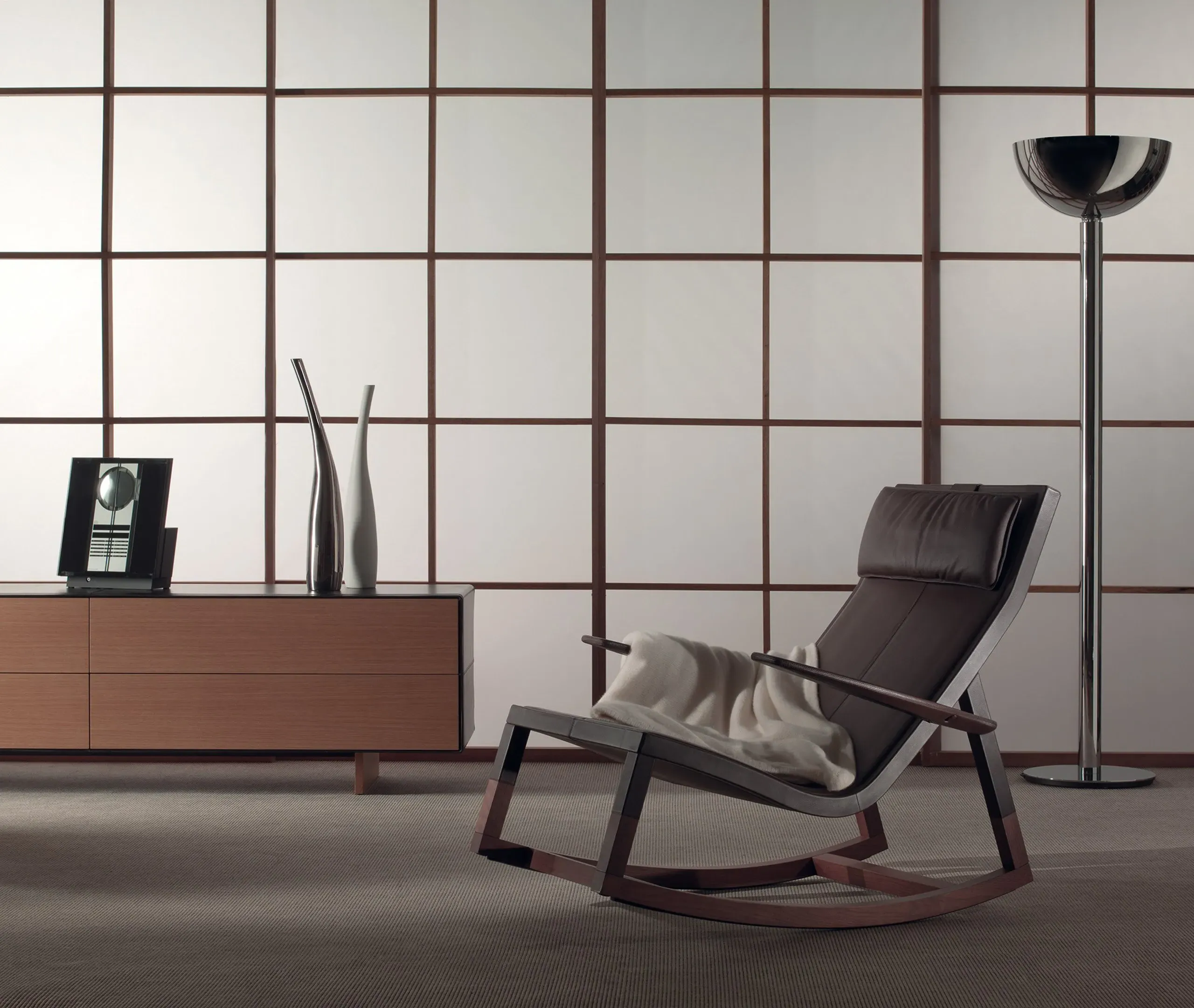 Rocking Chair with Headrest - Brown, Leather