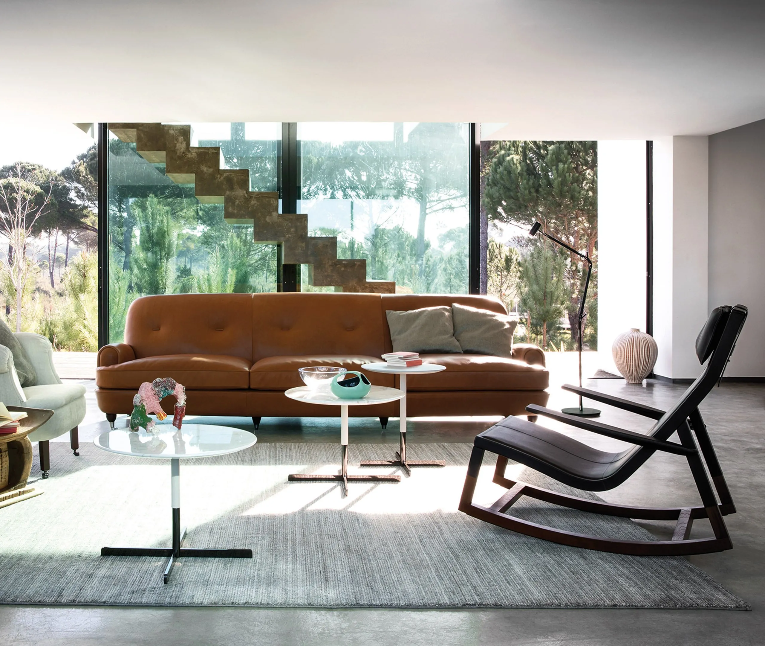 Rocking Chair with Headrest - Brown, Leather