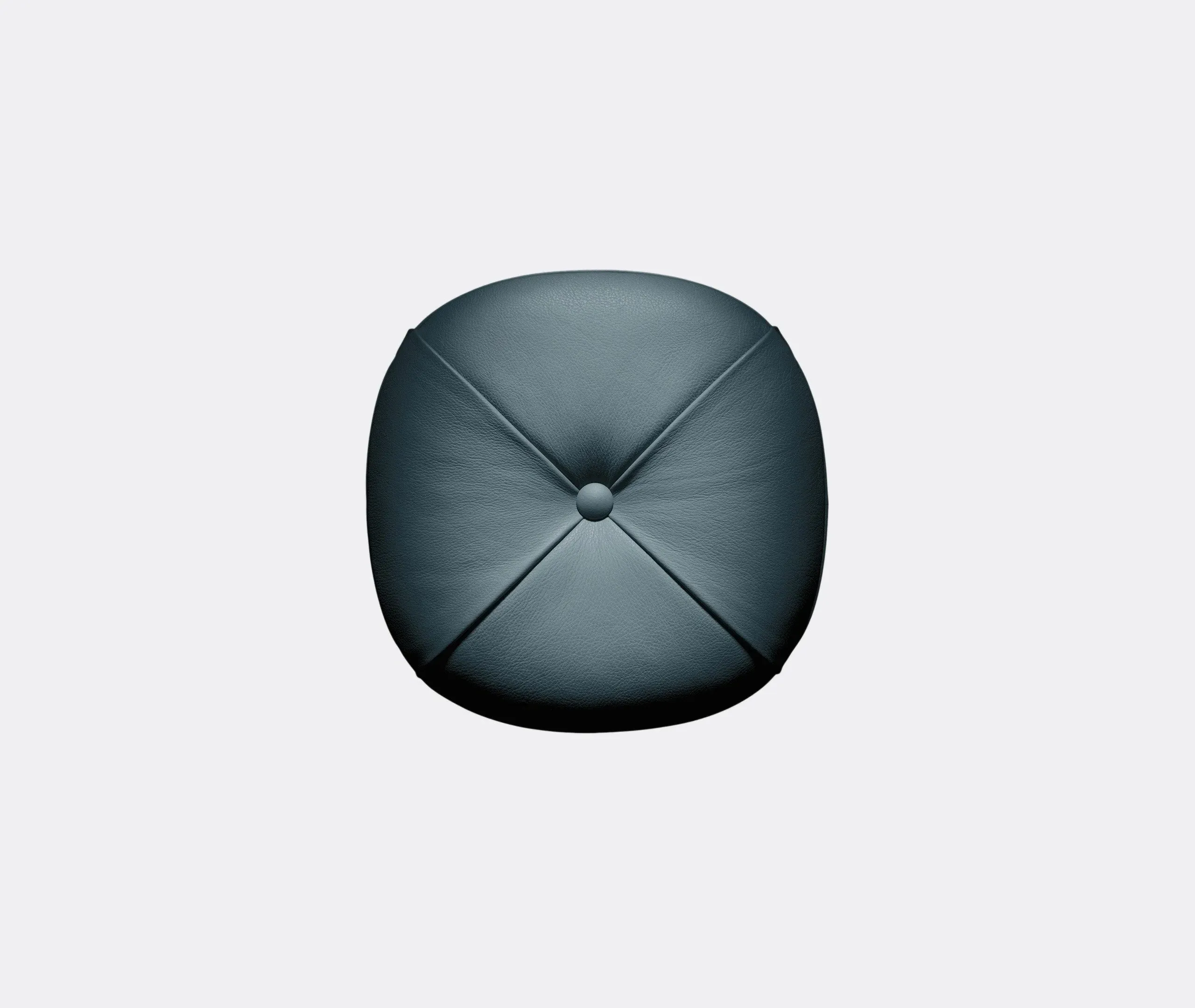 Round Ottoman with Button Detail - Blue, Leather