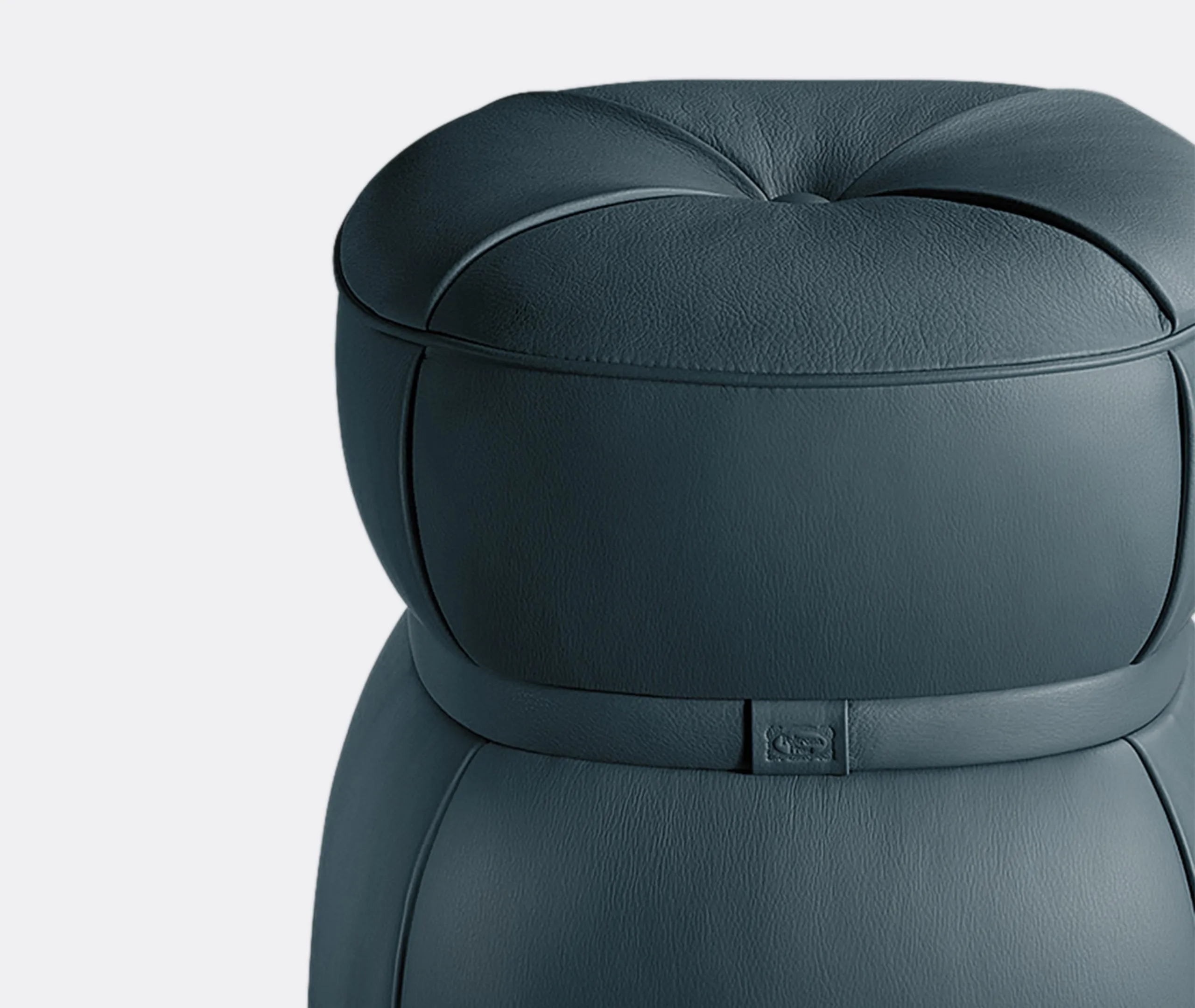 Round Ottoman with Button Detail - Blue, Leather
