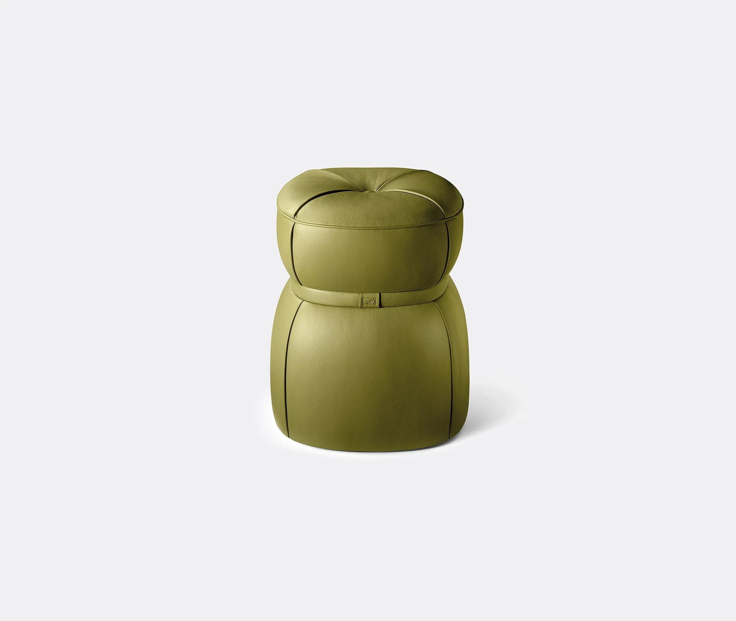 Round Ottoman with Button Detail - Green, Leather