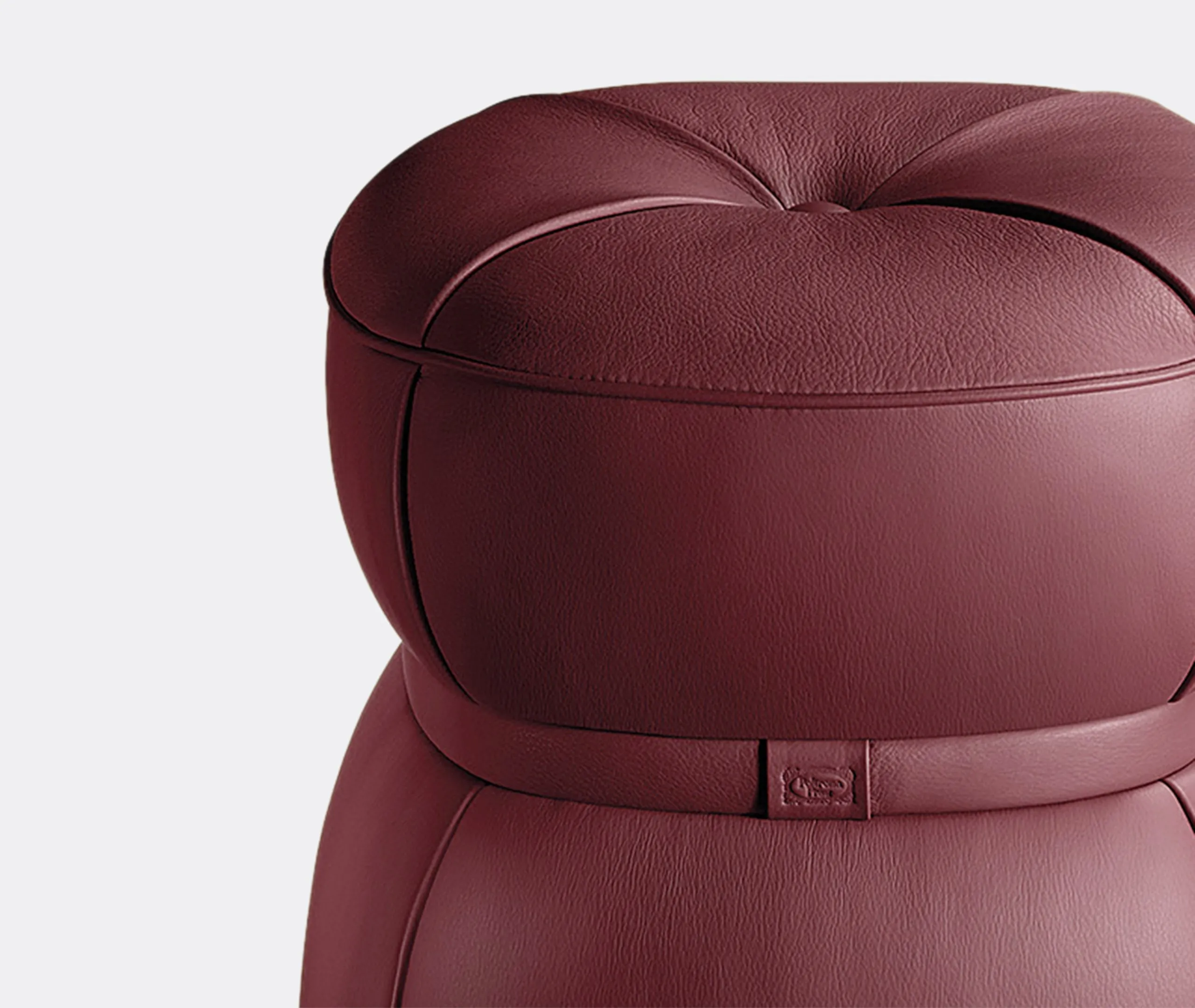 Round Ottoman with Button Detail - Red, Leather