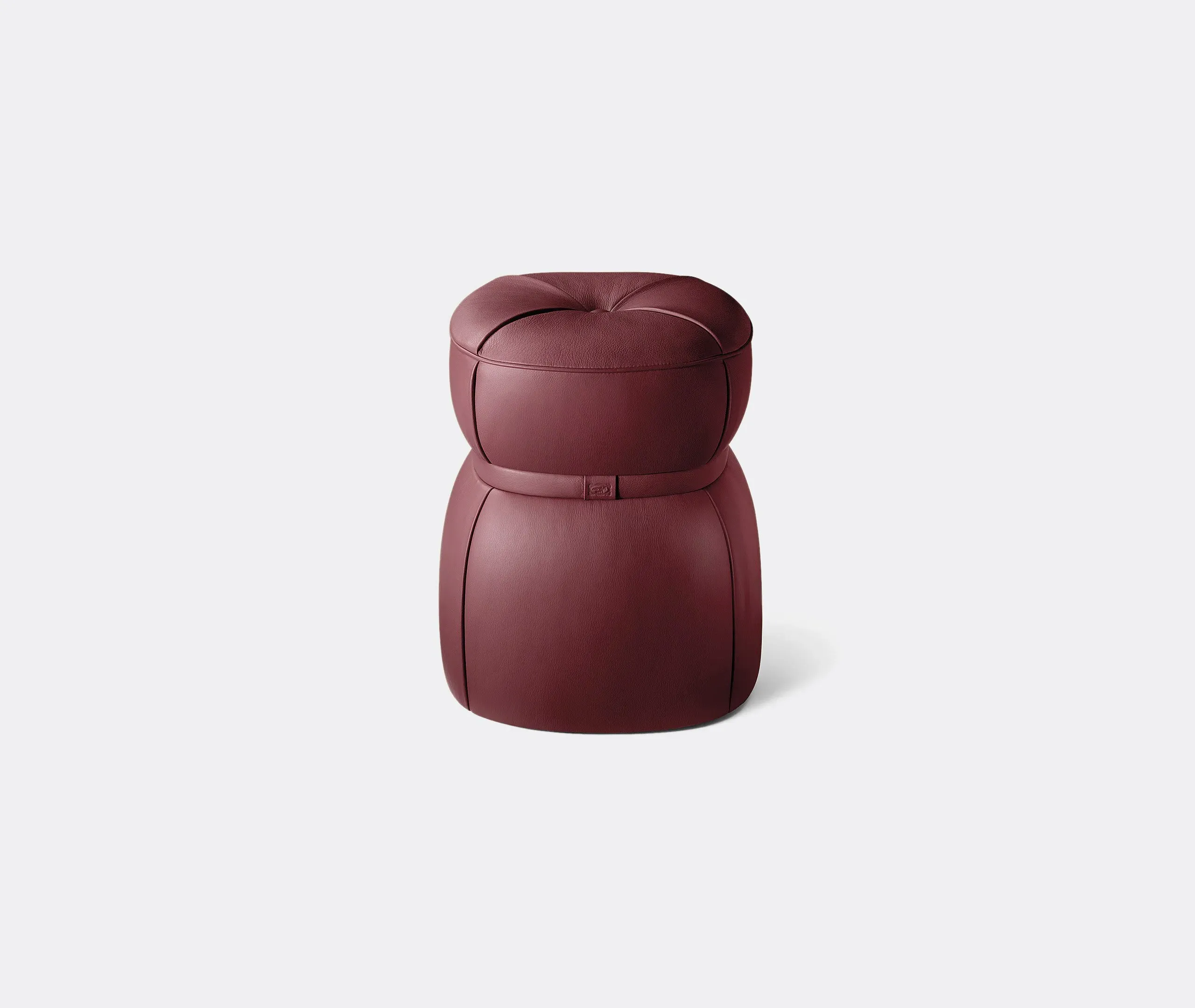 Round Ottoman with Button Detail - Red, Leather