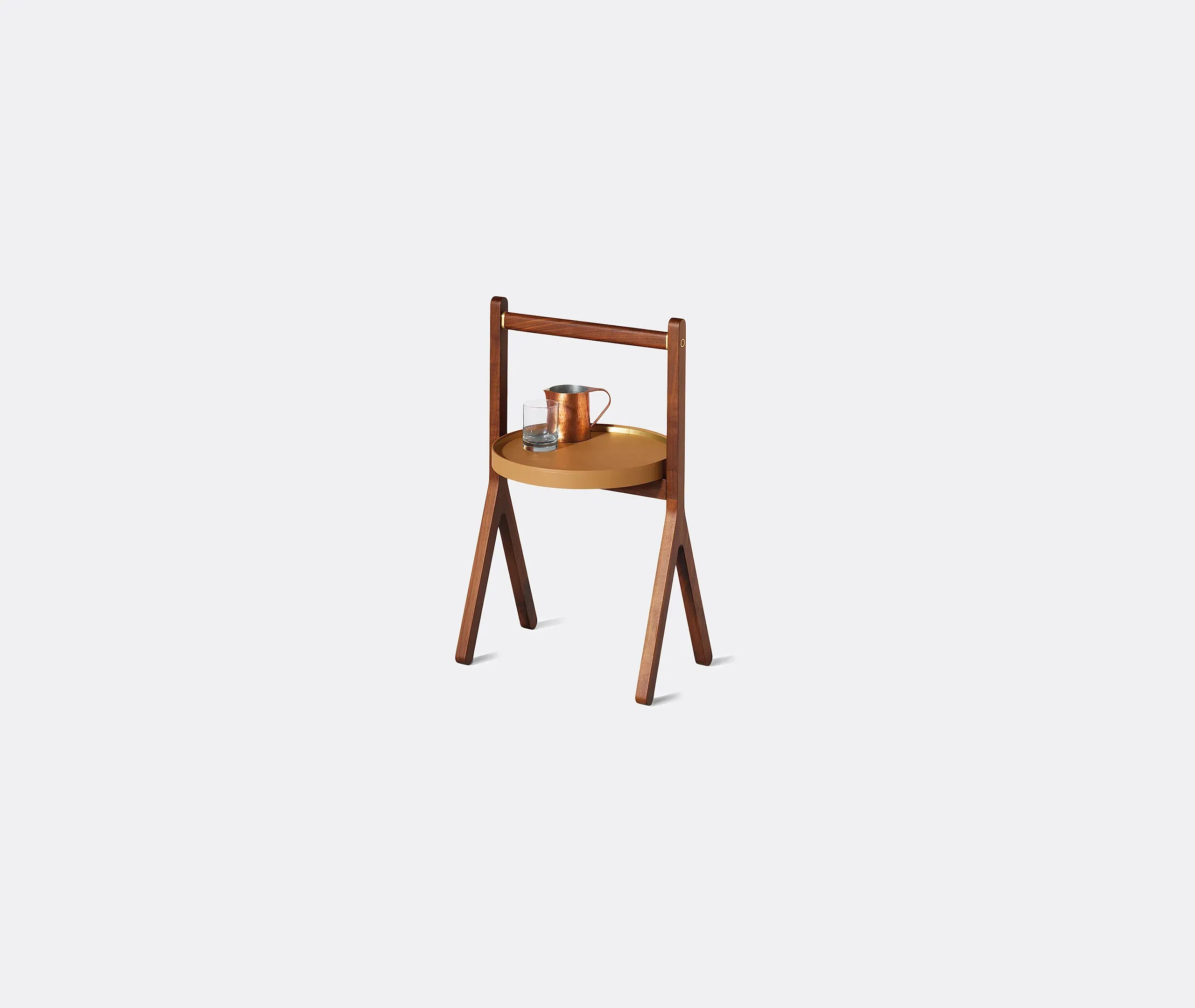 Side Table with Tray - Light Brown, Leather