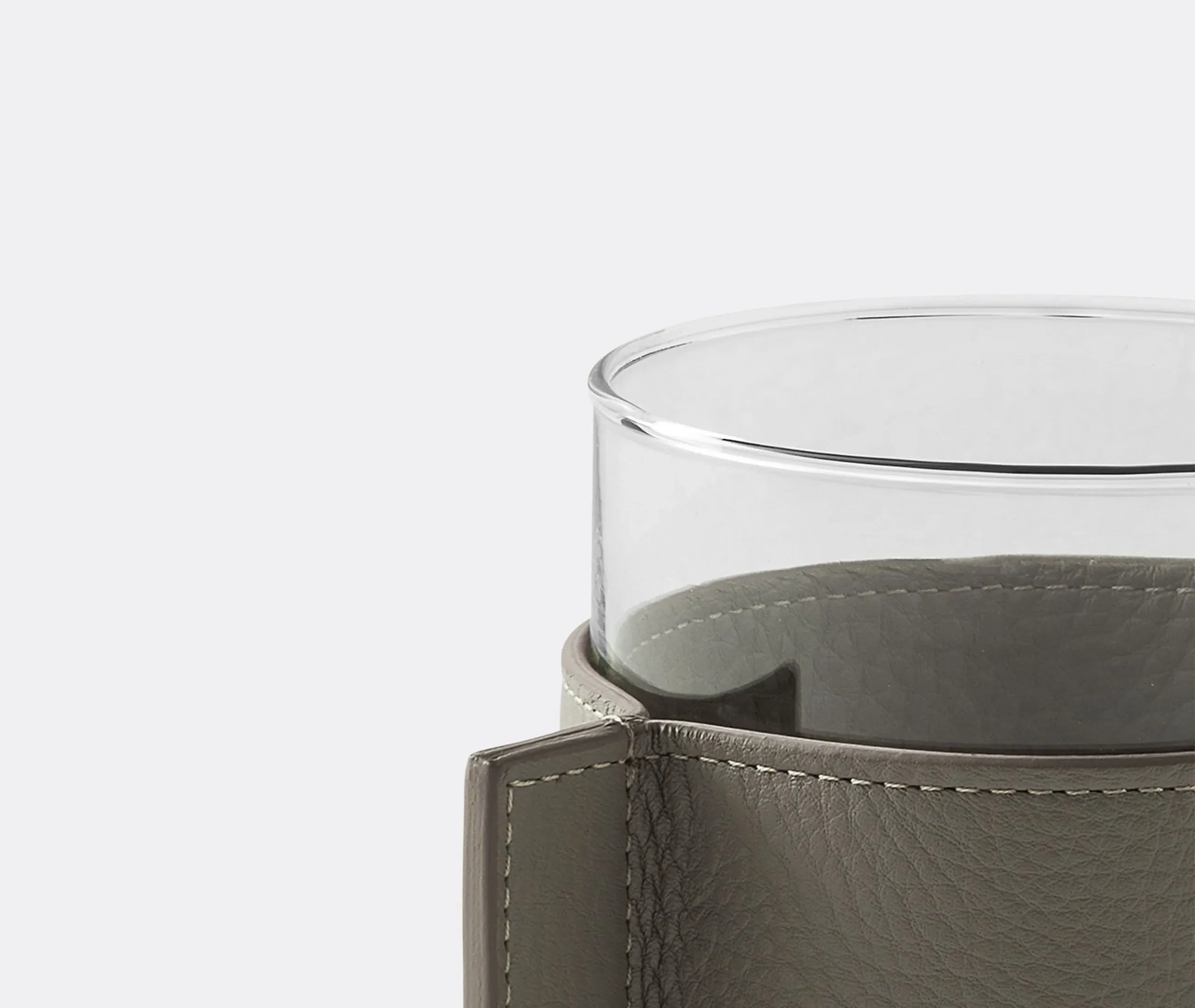 Small Leather Vase with Glass - Grey, Leather