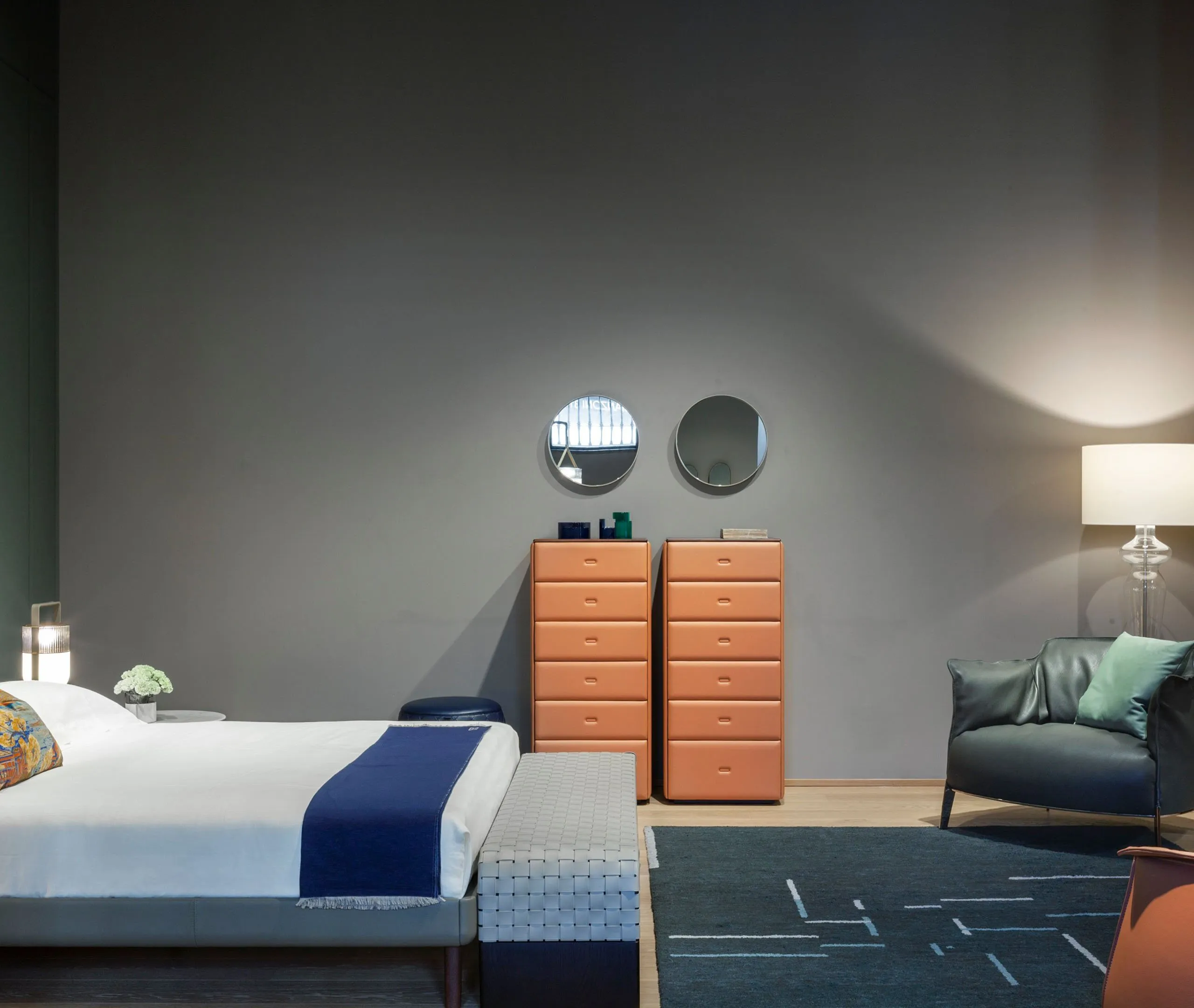 Small Round Mirror - Light Brown, Leather