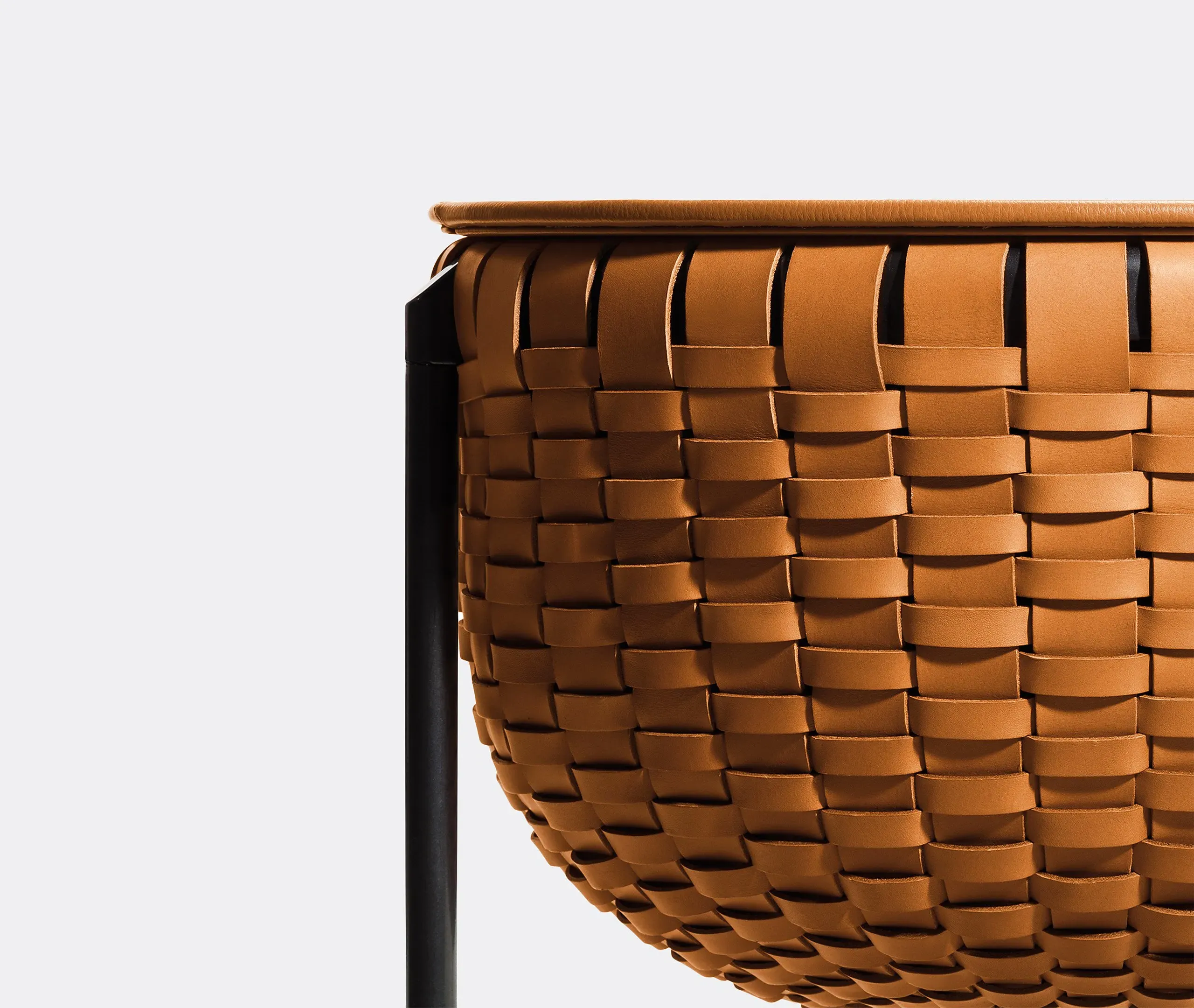 Small Table with Storage - Light Brown, Leather