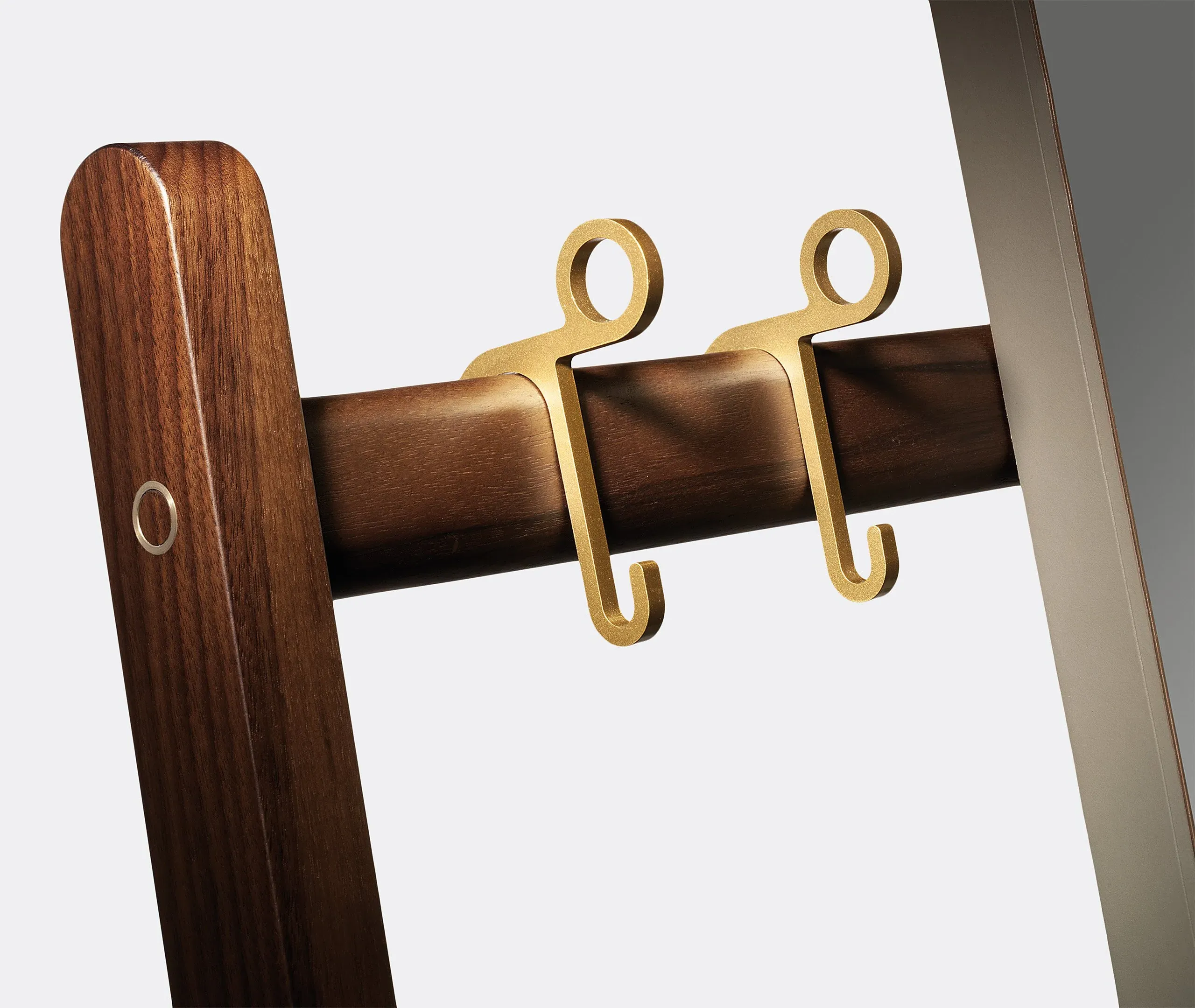 Standing Mirror with Shelf - Taupe, Leather