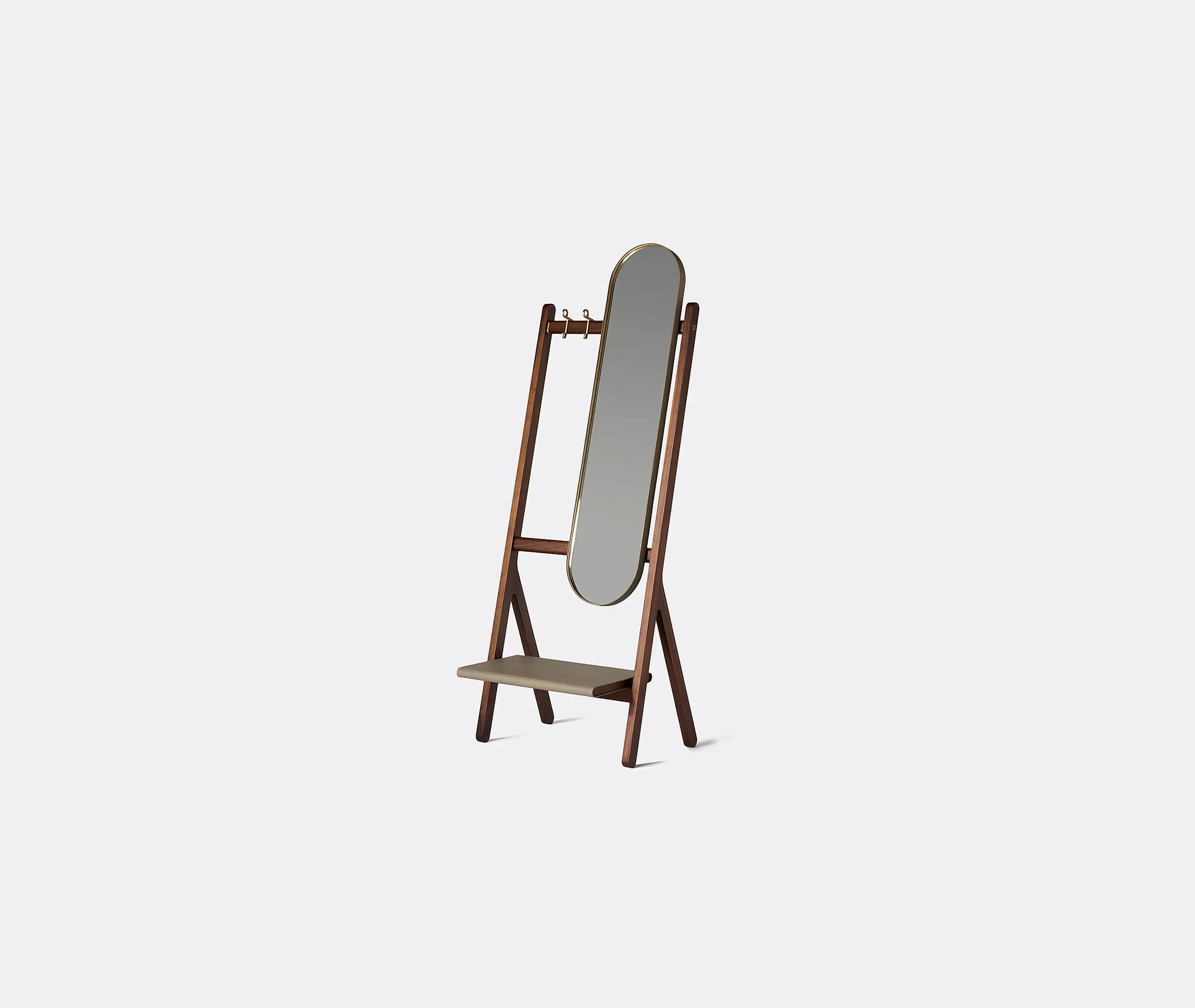 Standing Mirror with Shelf - Taupe, Leather