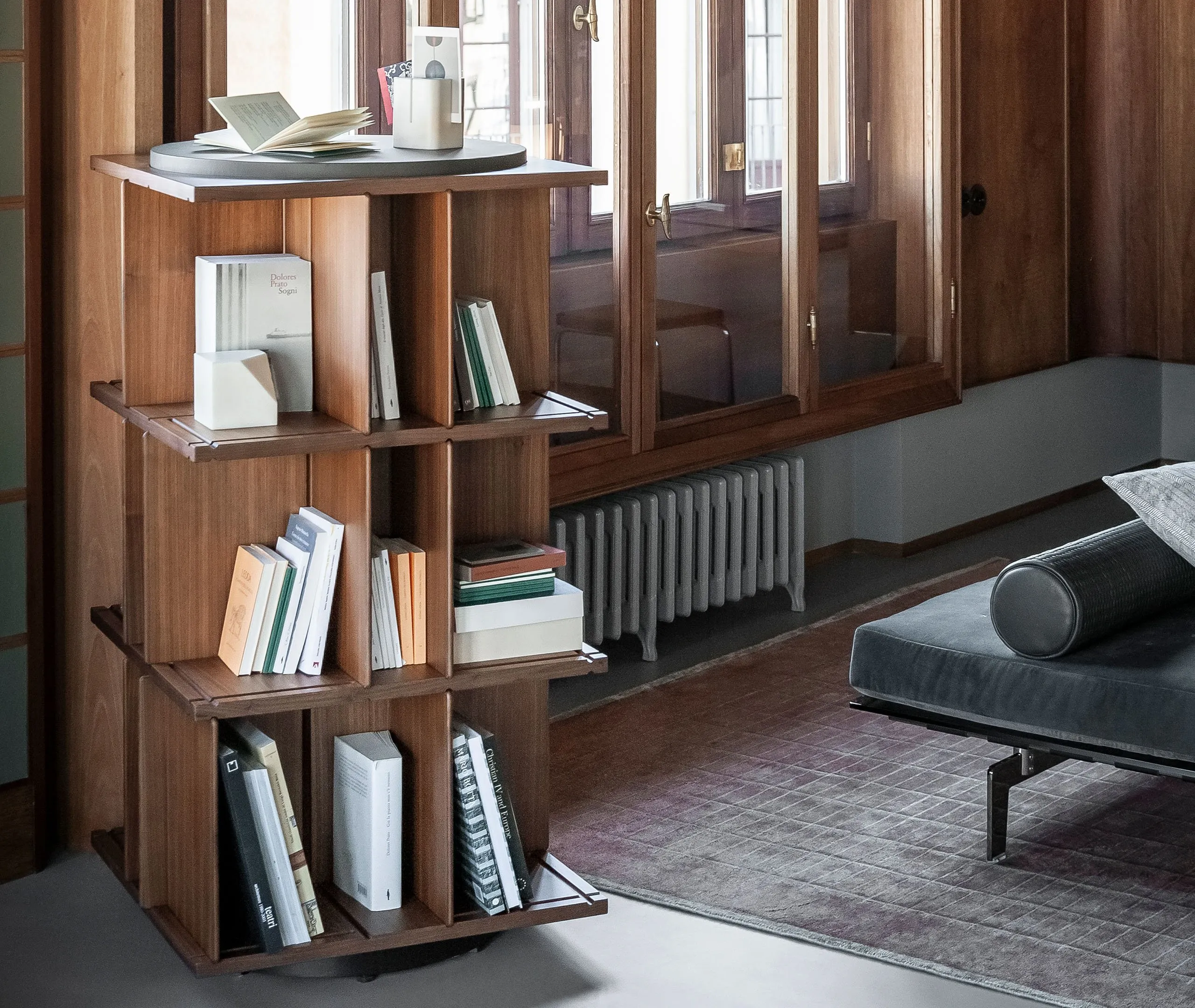 Swivel Bookcase with Storage - Walnut, Wood