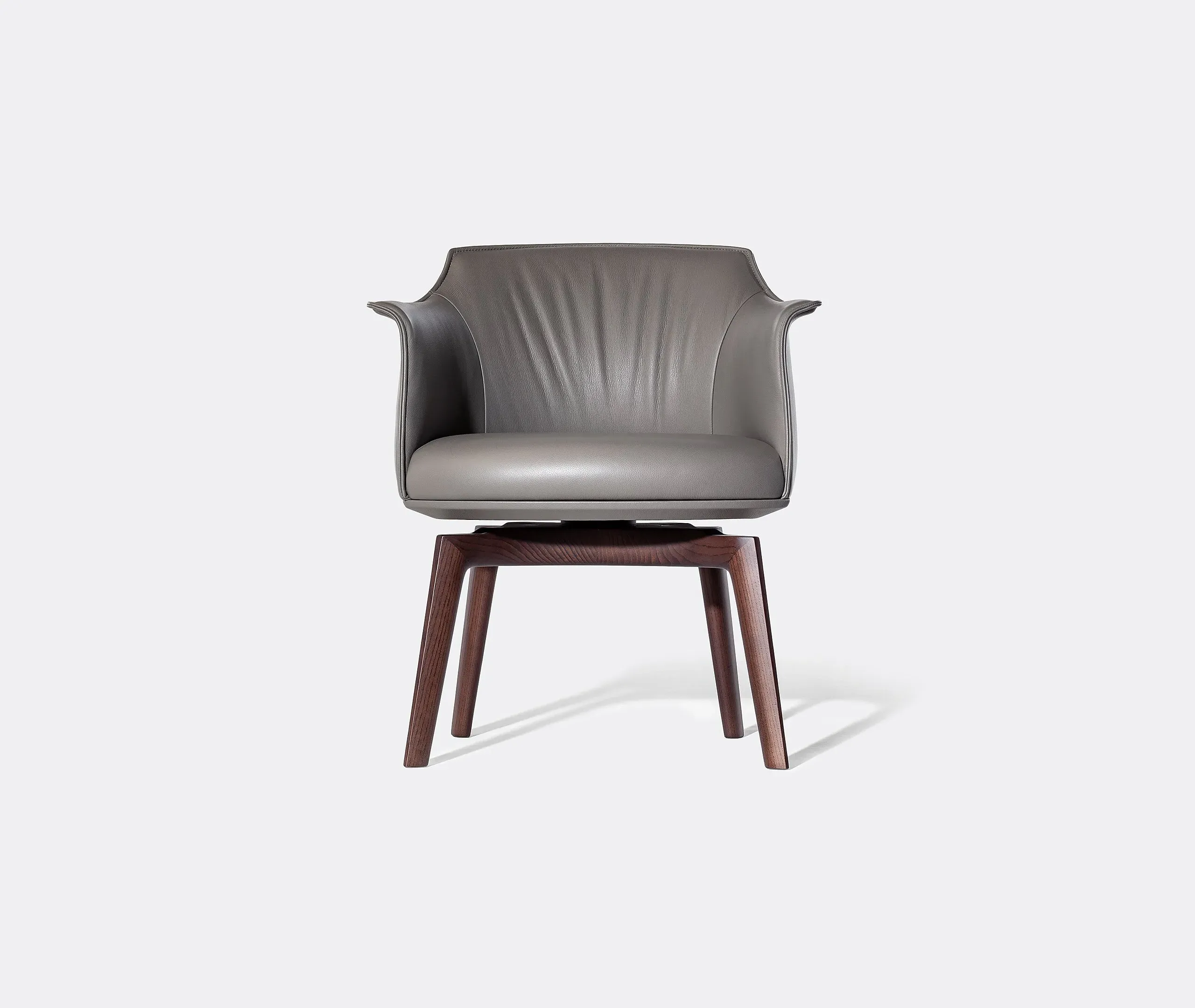 Swivel Dining Chair with Armrests - Grey, Leather