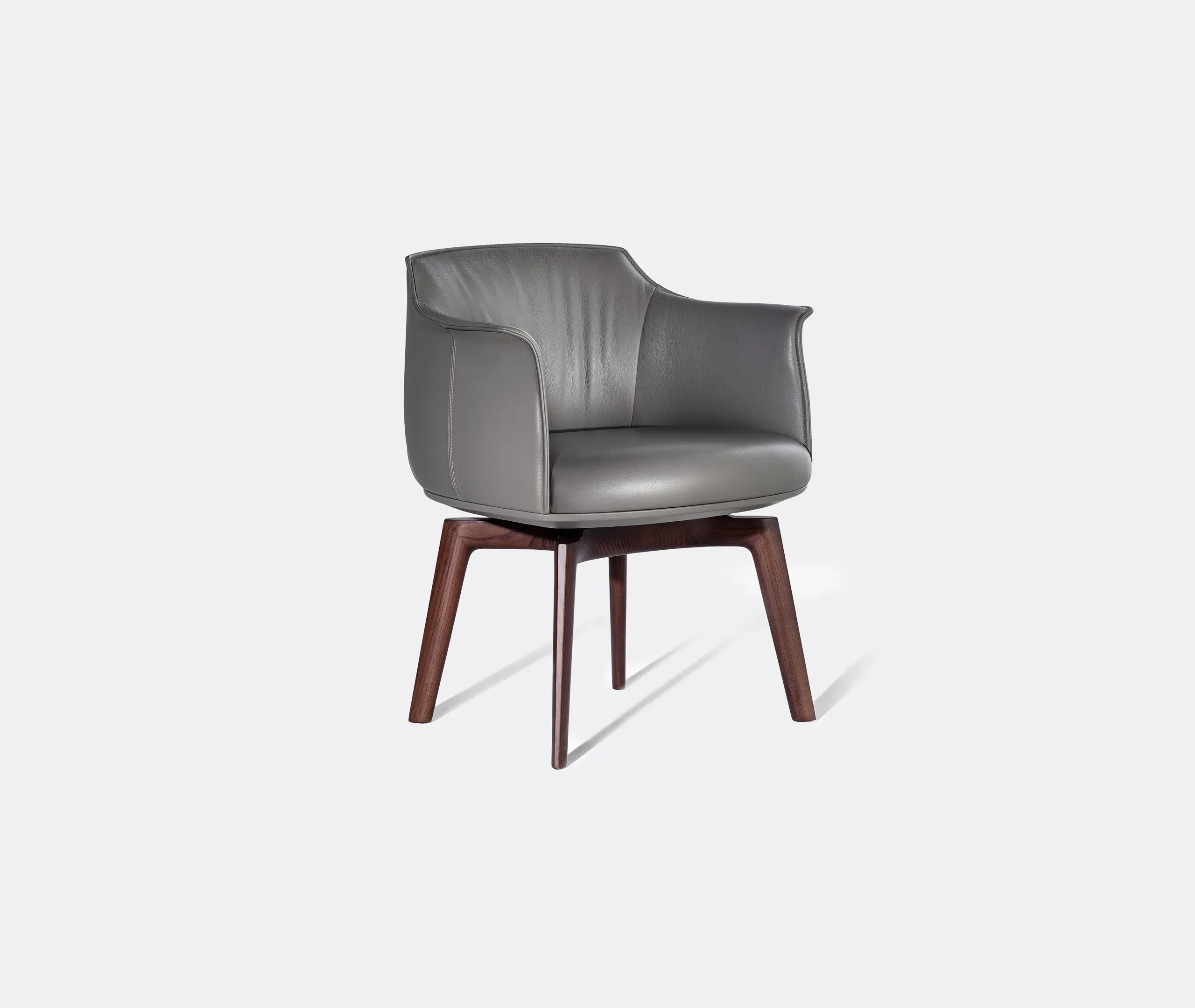 Swivel Dining Chair with Armrests - Grey, Leather image