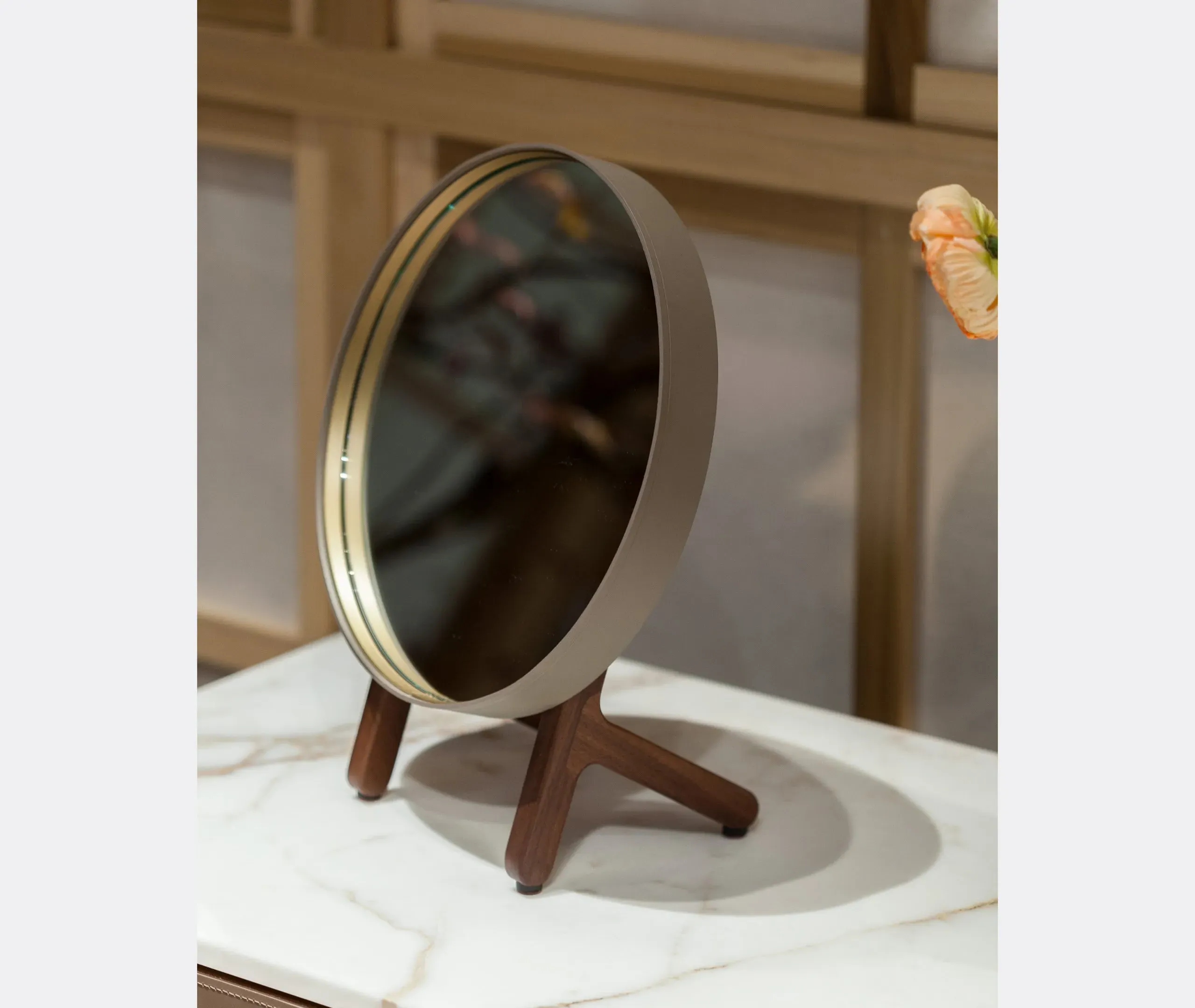 Table Mirror - Taupe, Leather