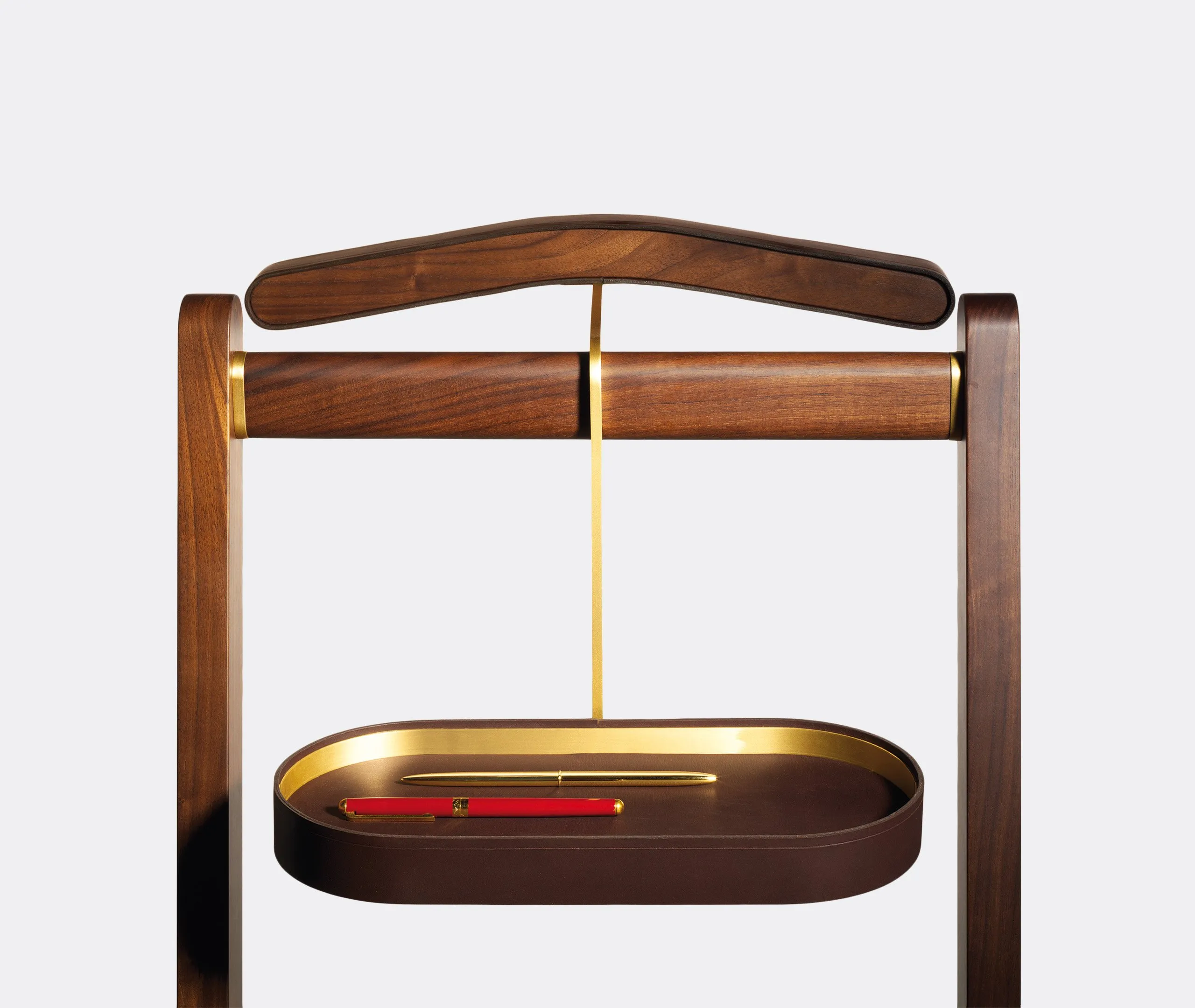 Valet Stand with Brass Frame - Brown, Leather