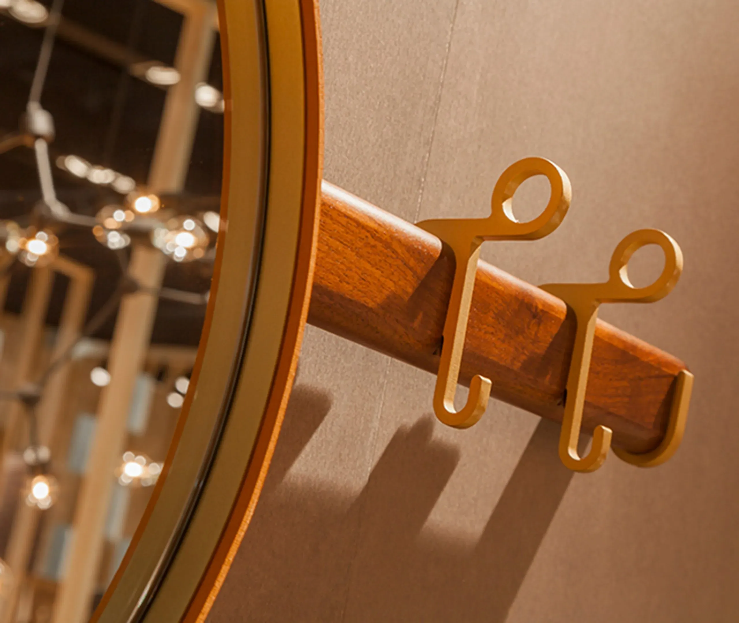 Wall Mirror with Hooks - Light Brown, Leather