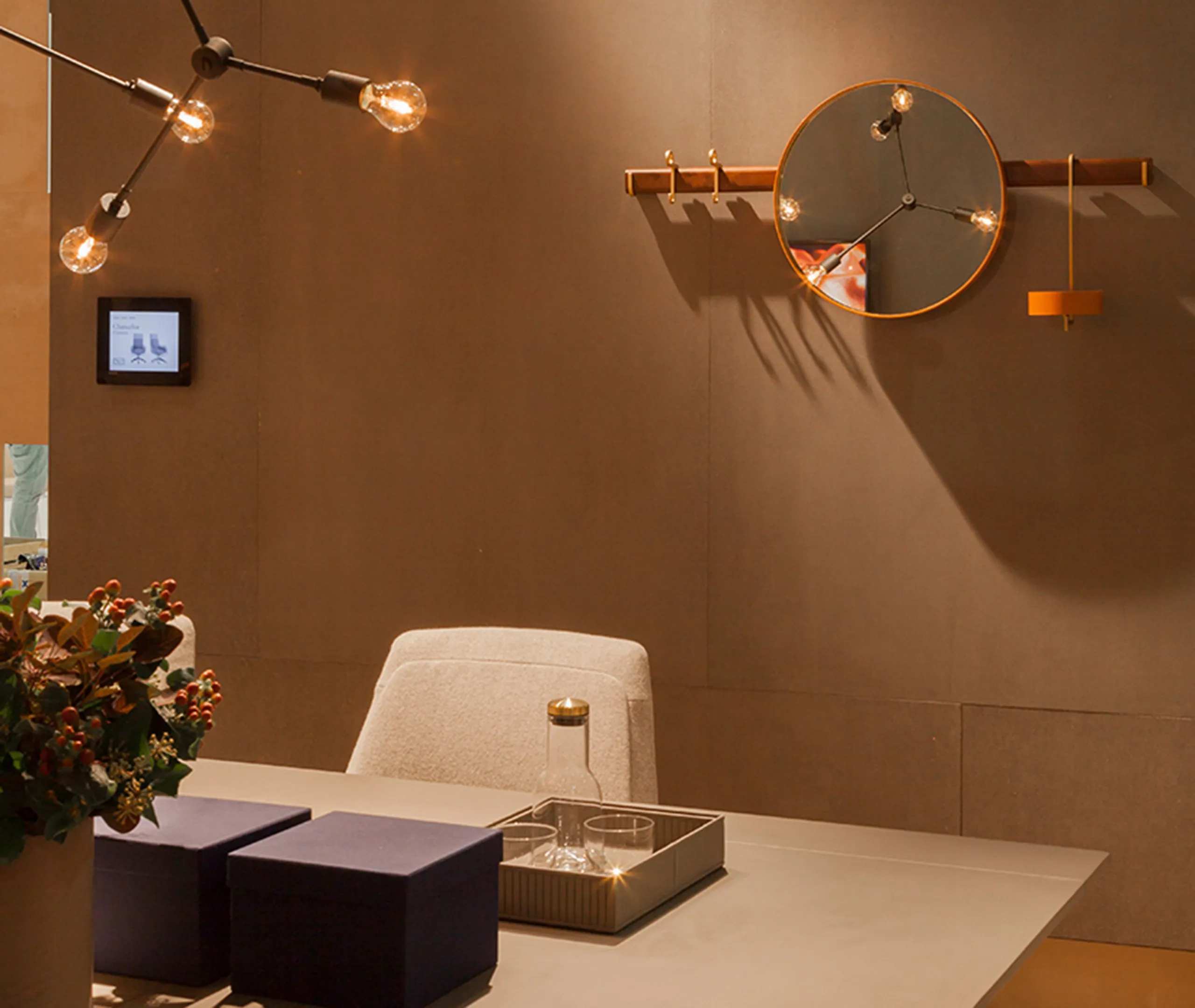 Wall Mirror with Hooks - Light Brown, Leather