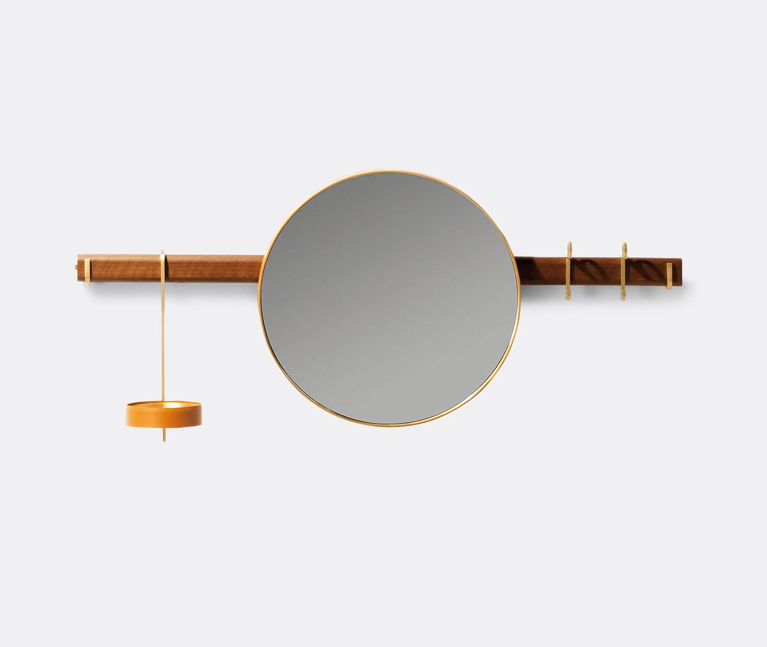 Wall Mirror with Hooks - Light Brown, Leather