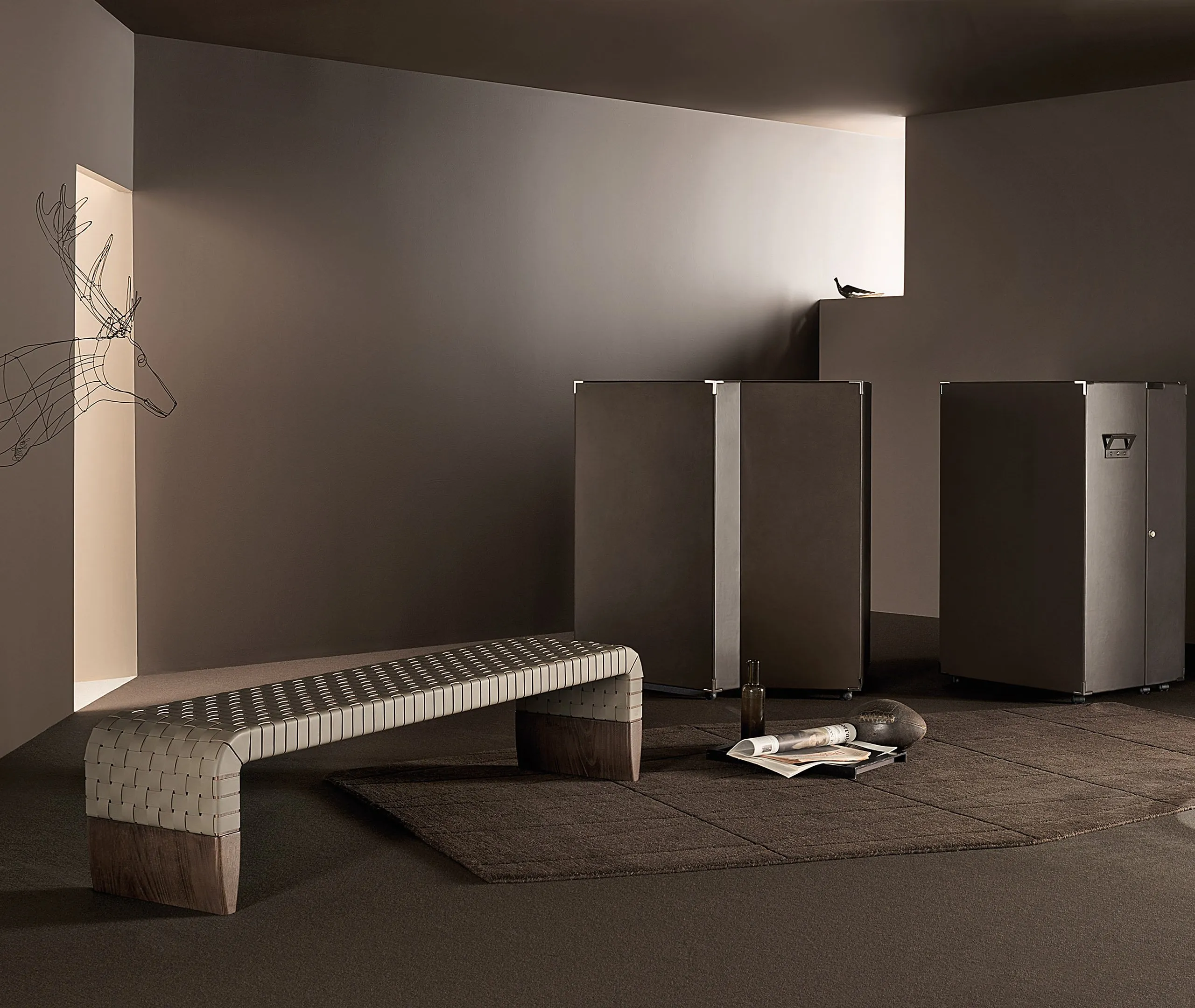 Woven Strap Bench - Grey, Leather