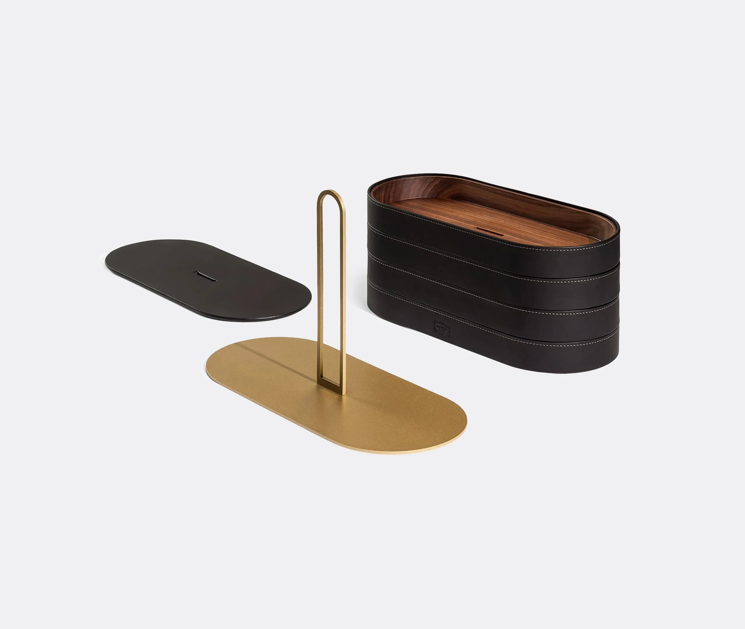 Zhuang Oval Stackable Storage Case - Black, Walnut