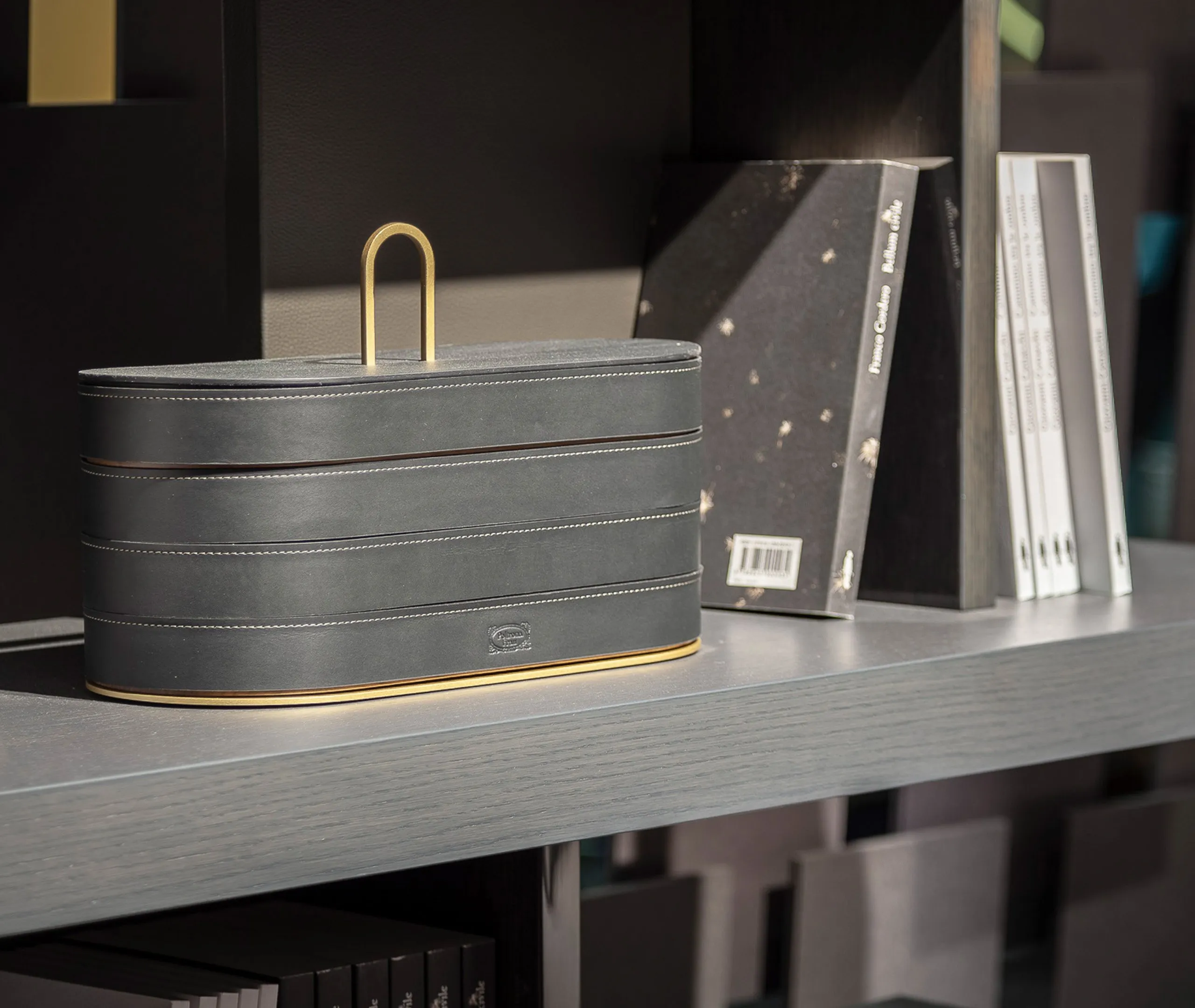 Zhuang Oval Stackable Storage Case - Black, Walnut