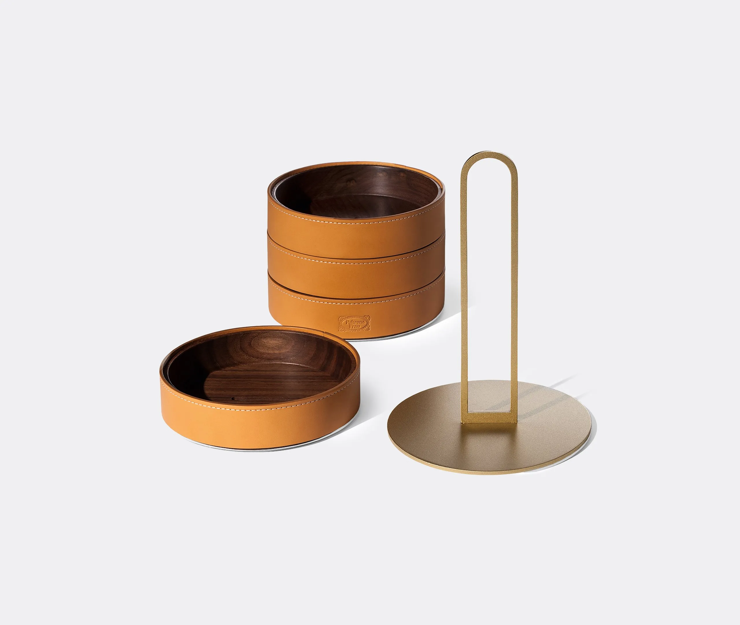 Zhuang Round Stackable Storage Case - Light Brown, Walnut