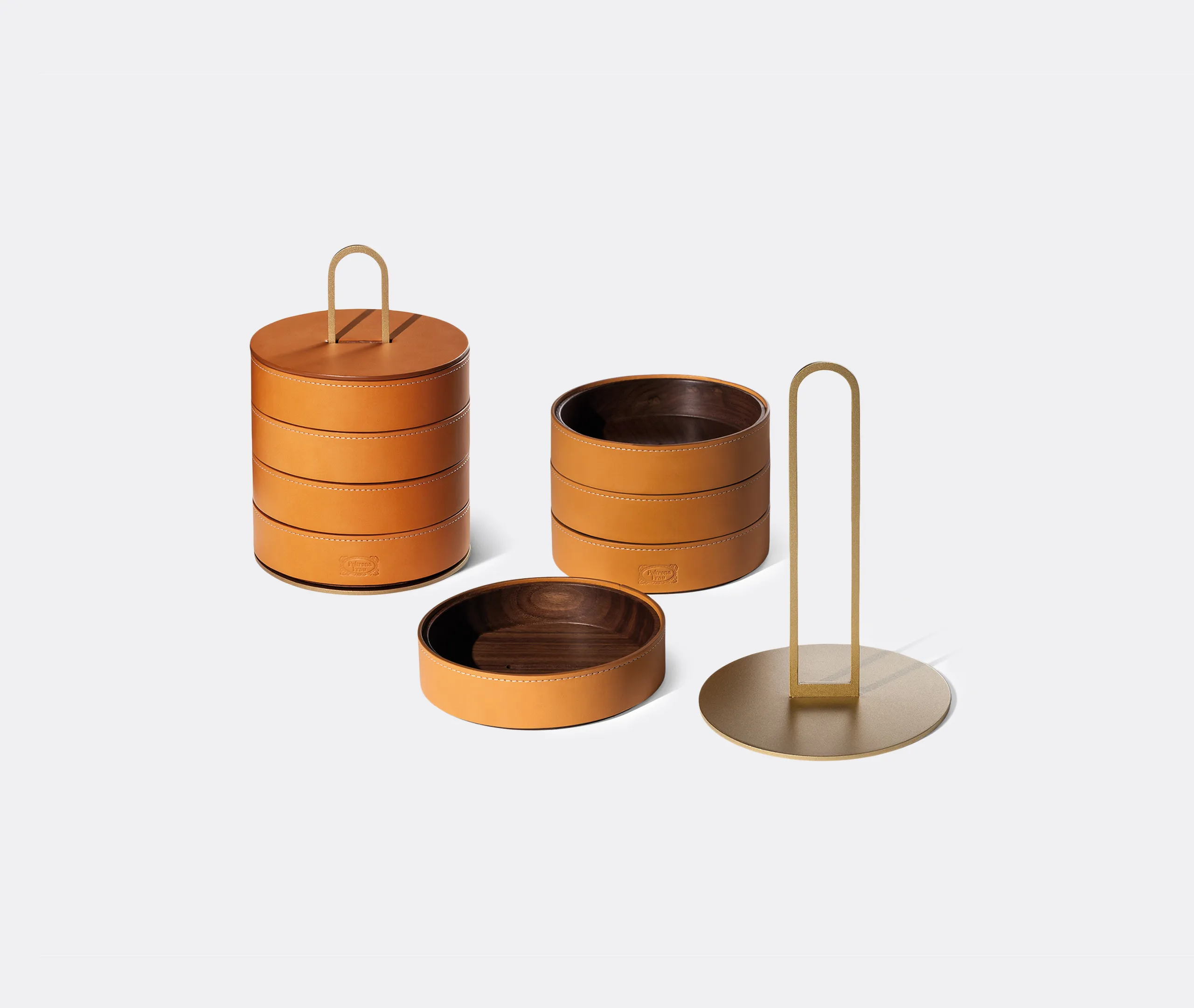 Zhuang Round Stackable Storage Case - Light Brown, Walnut