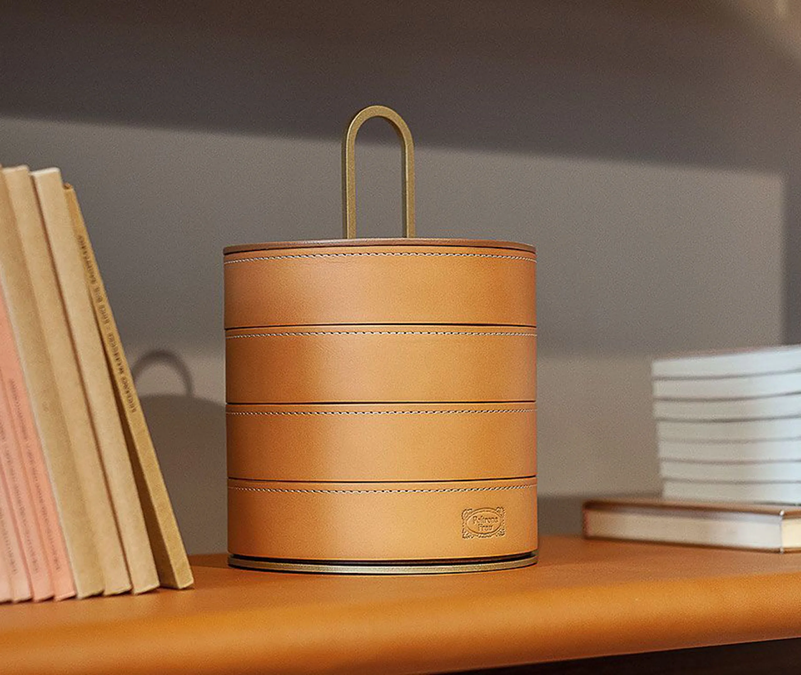 Zhuang Round Stackable Storage Case - Light Brown, Walnut