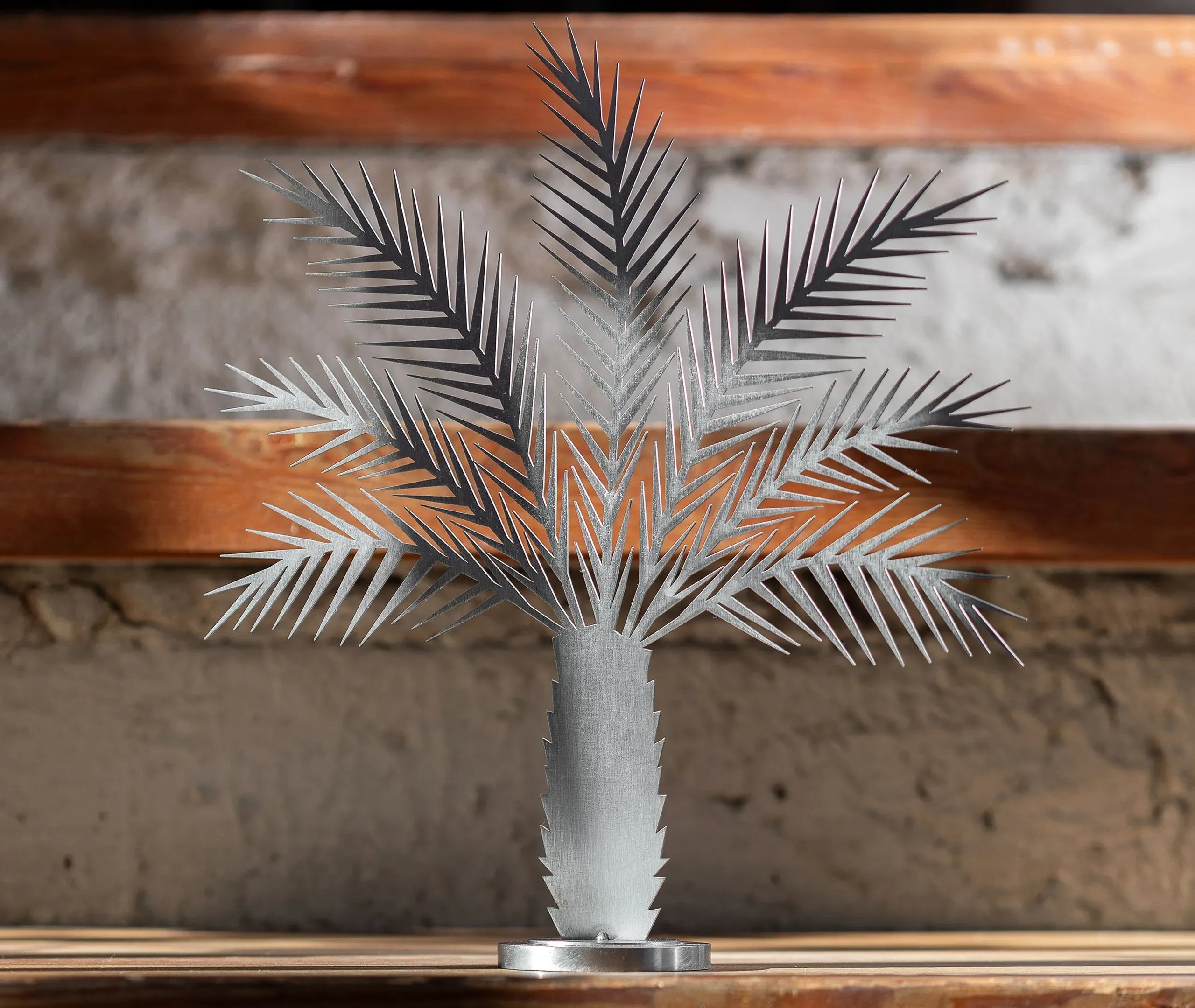 Palm Tree Sculpture - Grey, Raw Metal