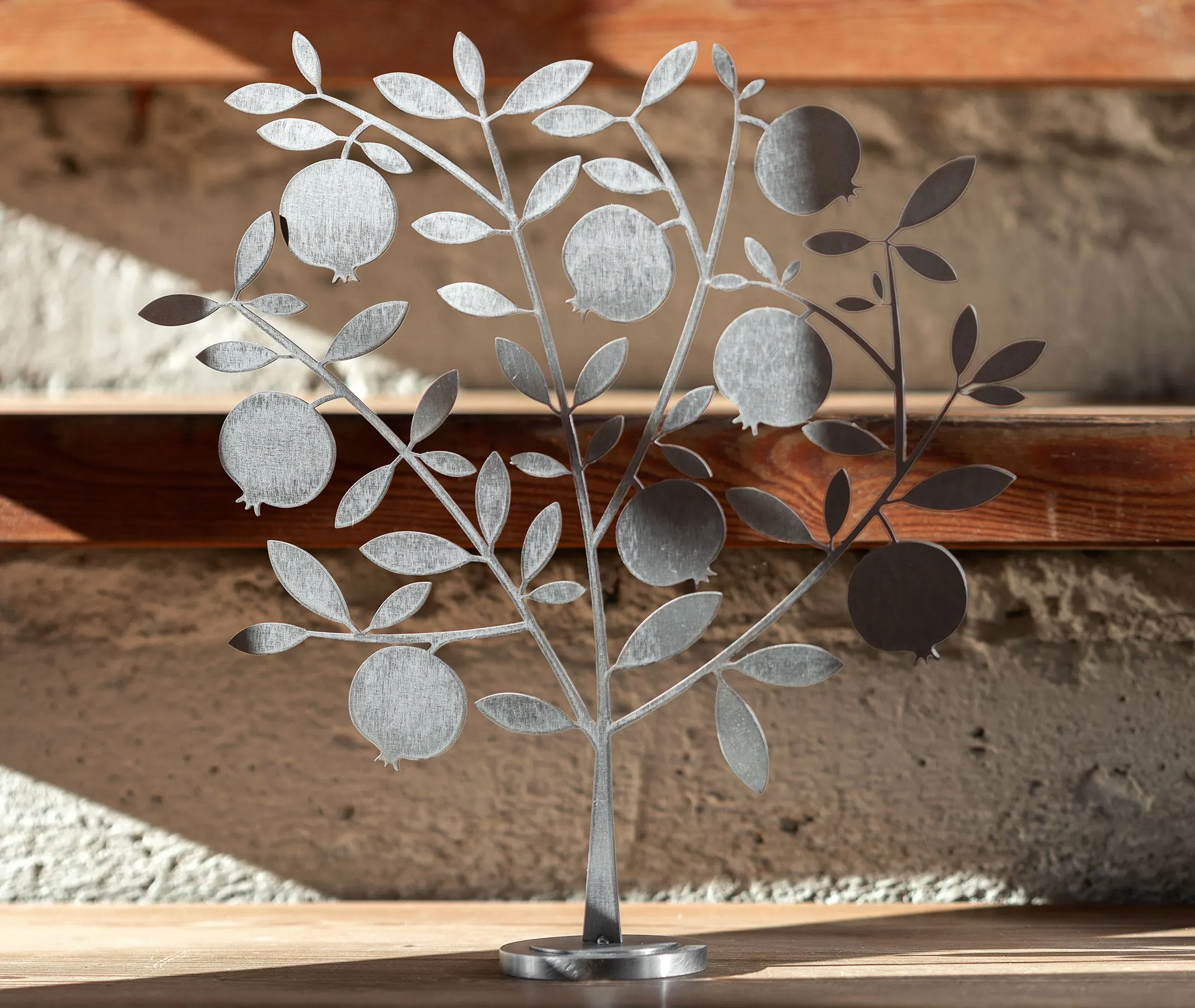 Pomegranate Tree Sculpture - Grey, Raw Metal