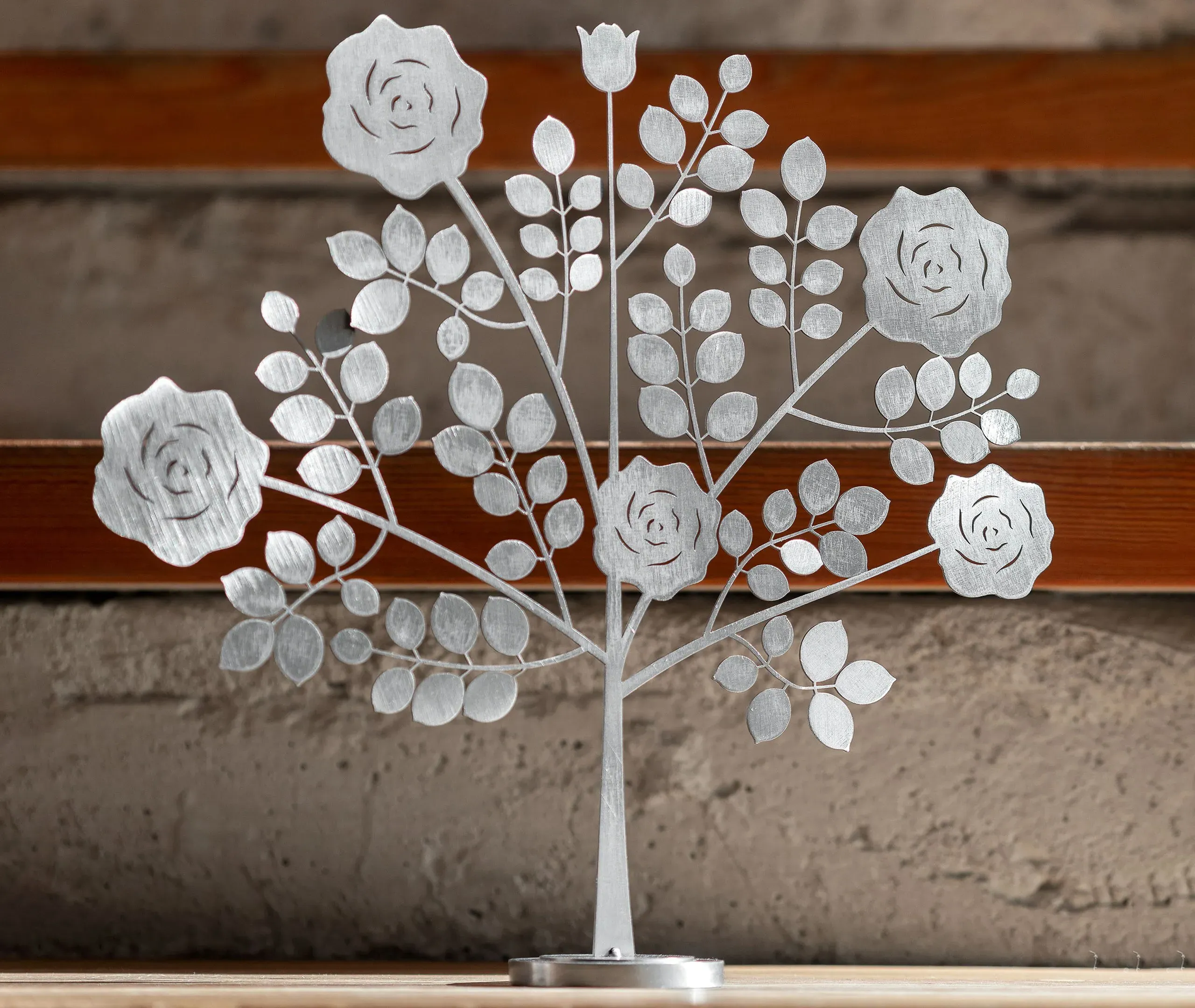 Rose Bush Sculpture - Grey, Raw Metal