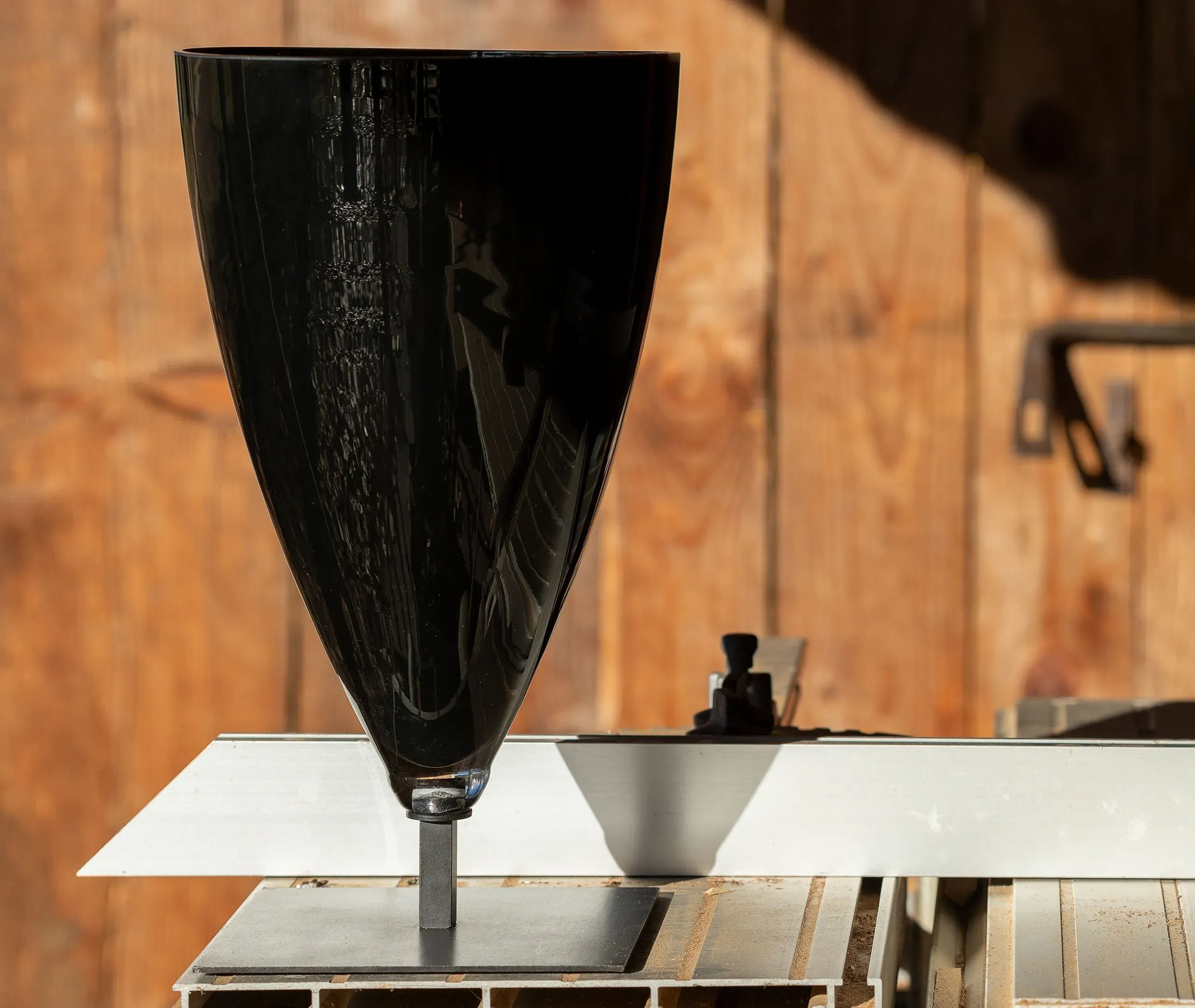 Square Base Vase with Glass Top - Black, Iron