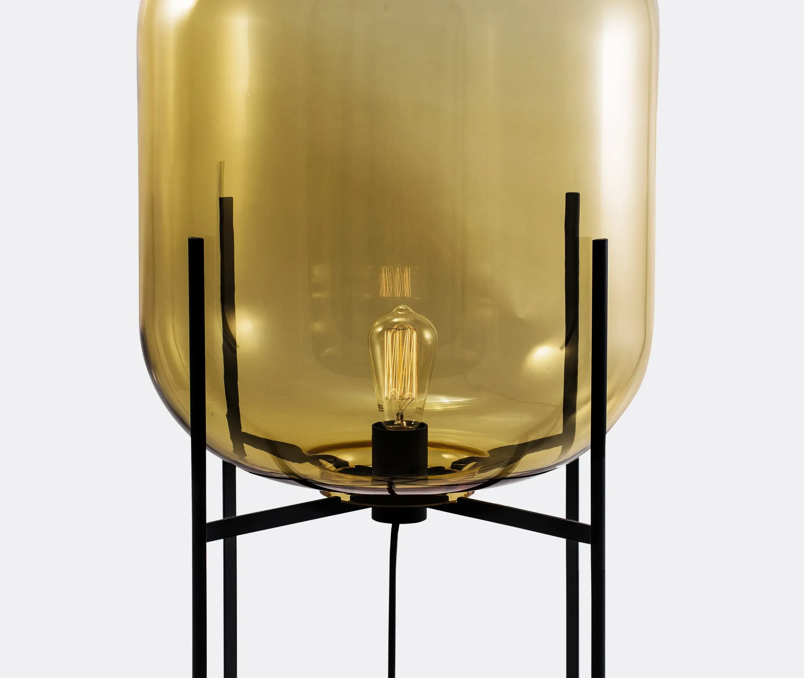 Big Floor Lamp with Glass Shade - Amber, Steel