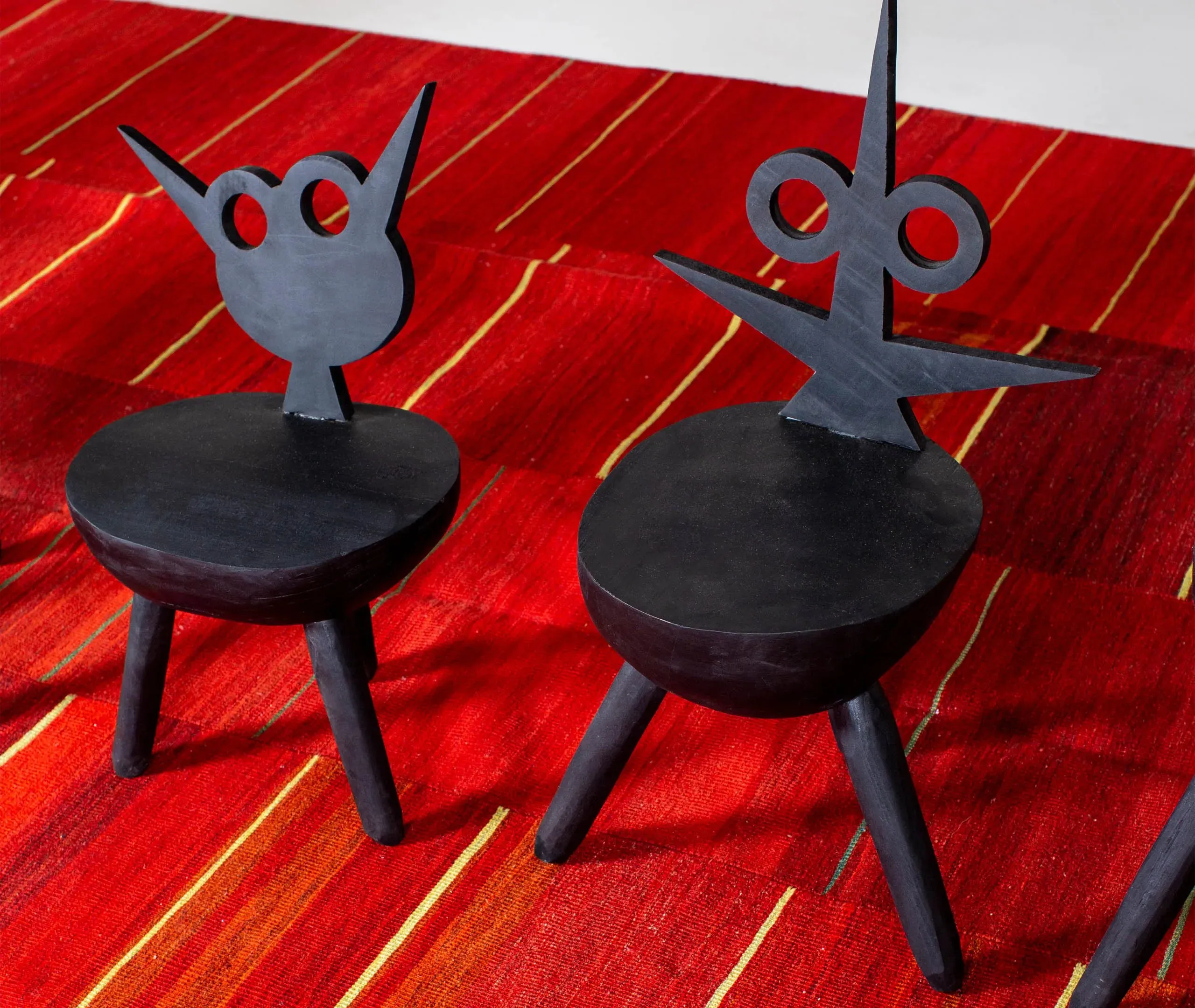 Flora Stool with Face Design - Black, Wood