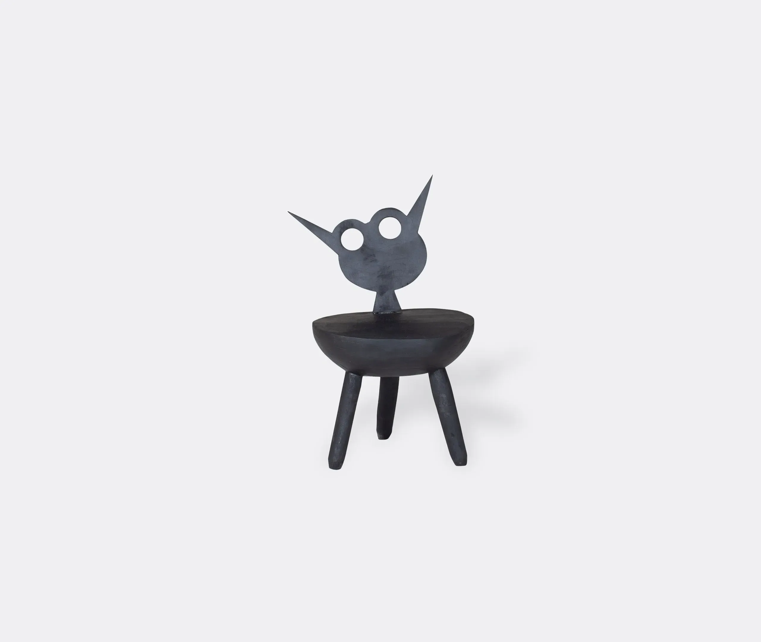 Flora Stool with Face Design - Black, Wood image