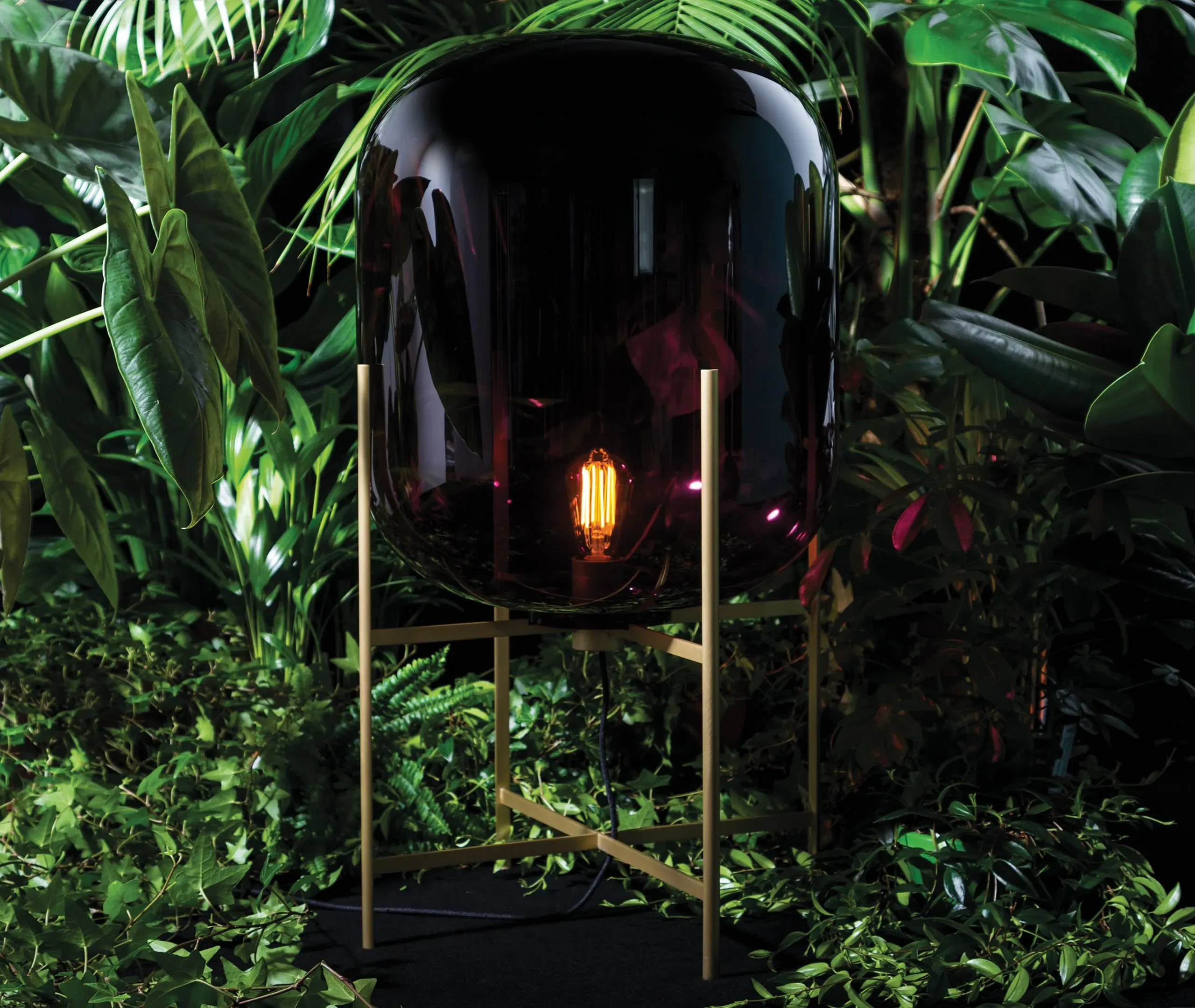 Medium Floor Lamp with Glass Shade - Amber, Steel
