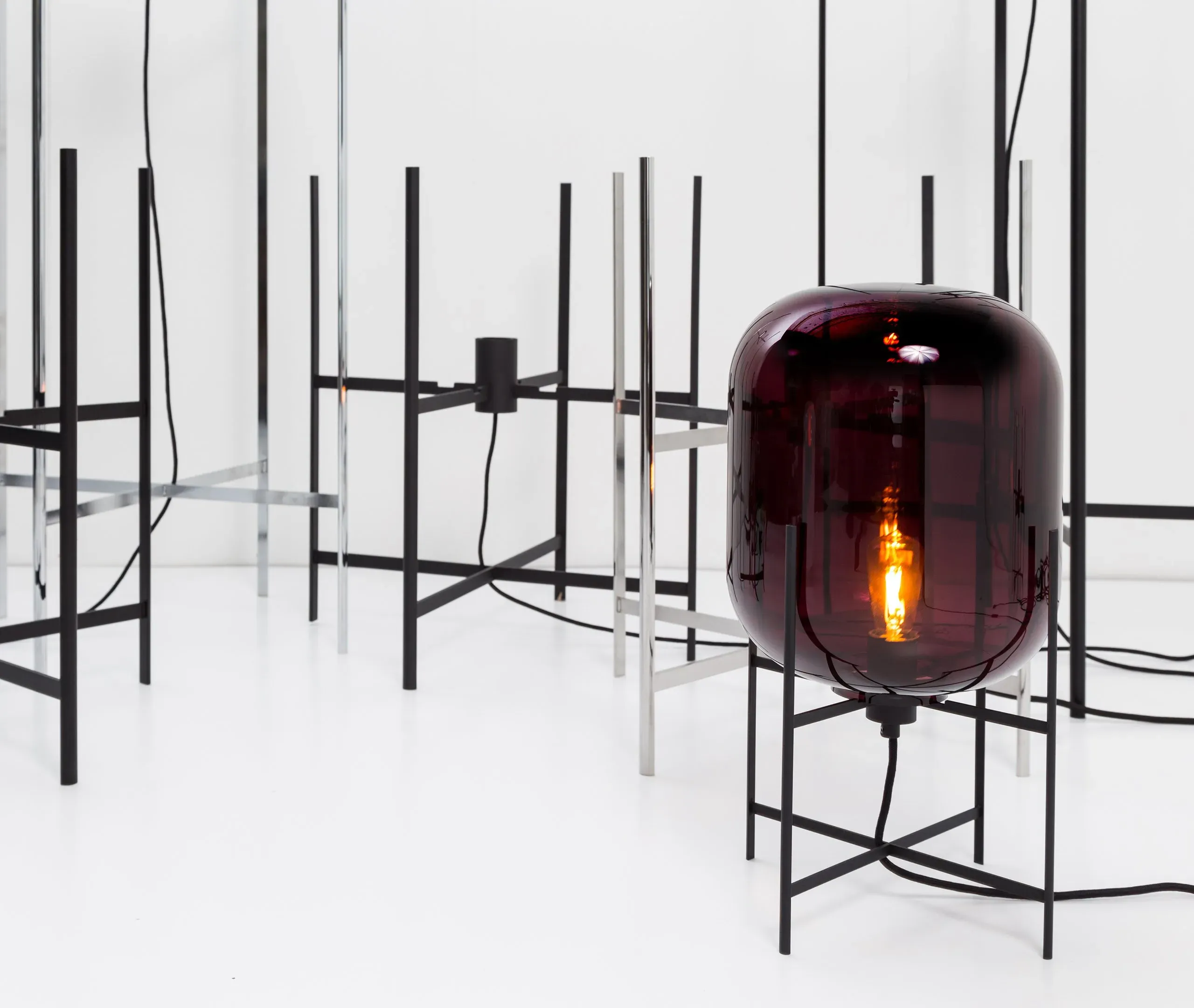 Medium Floor Lamp with Glass Shade - Aubergine