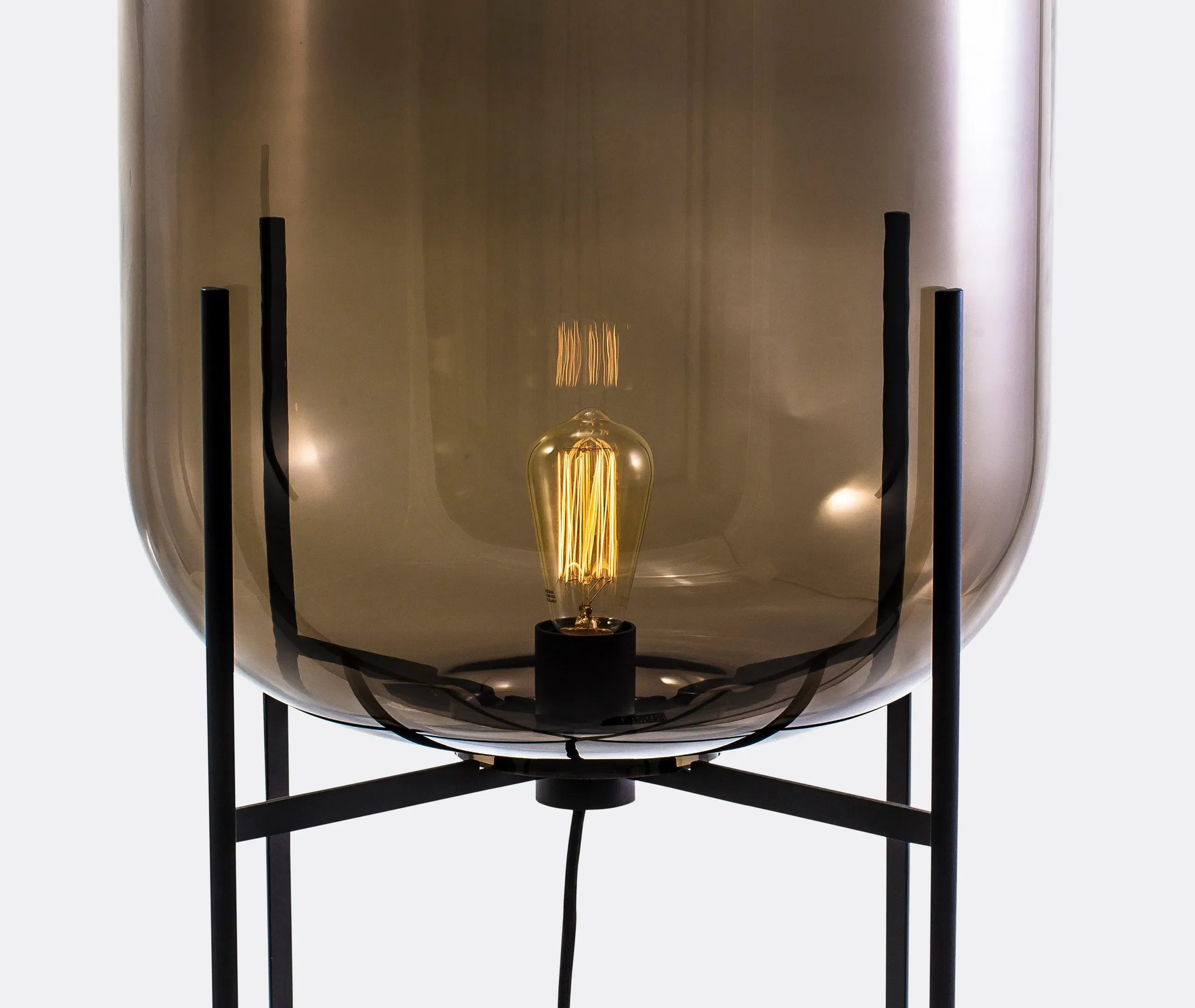 Medium Floor Lamp with Glass Shade - Smoky Grey
