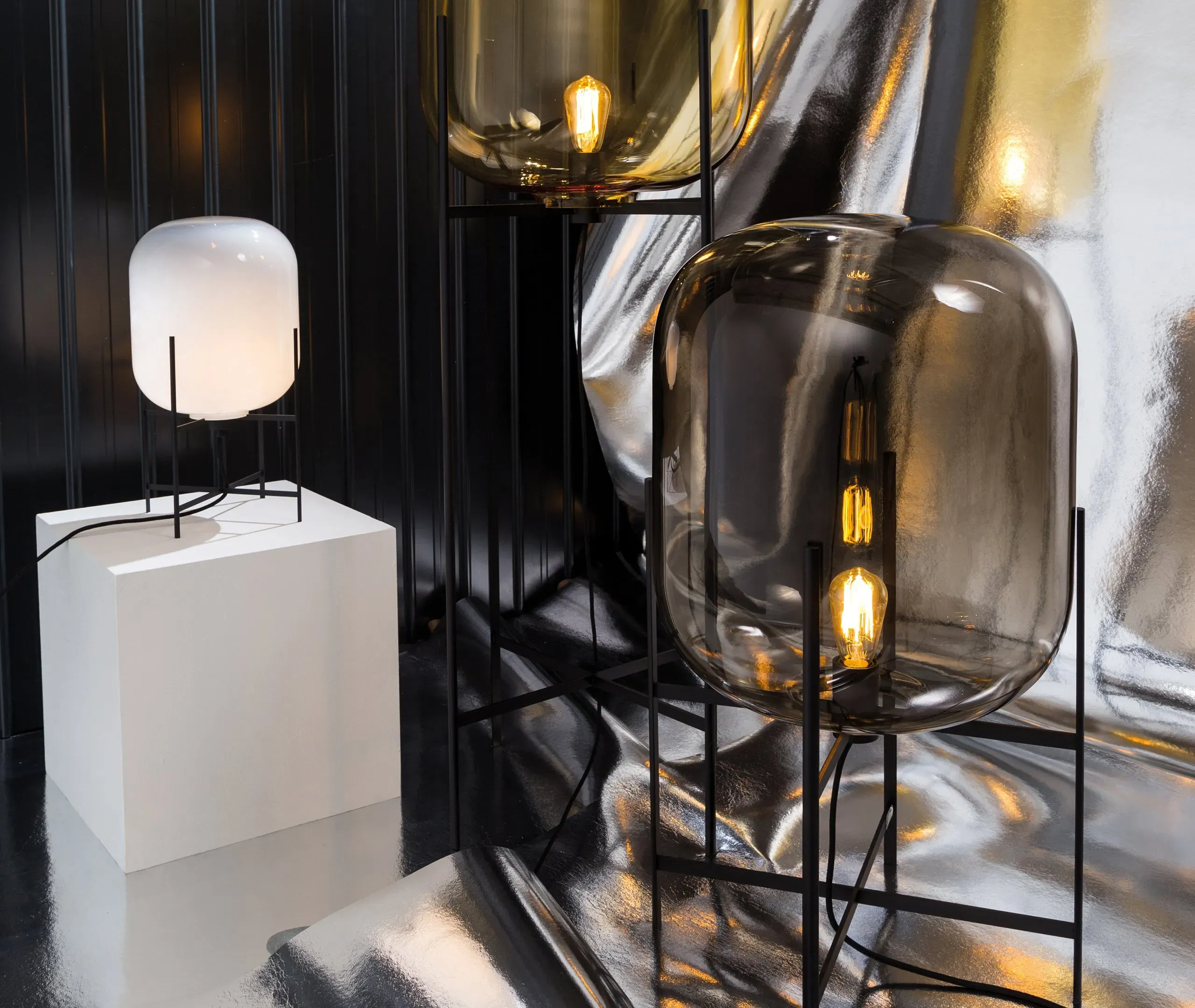 Medium Floor Lamp with Glass Shade - White