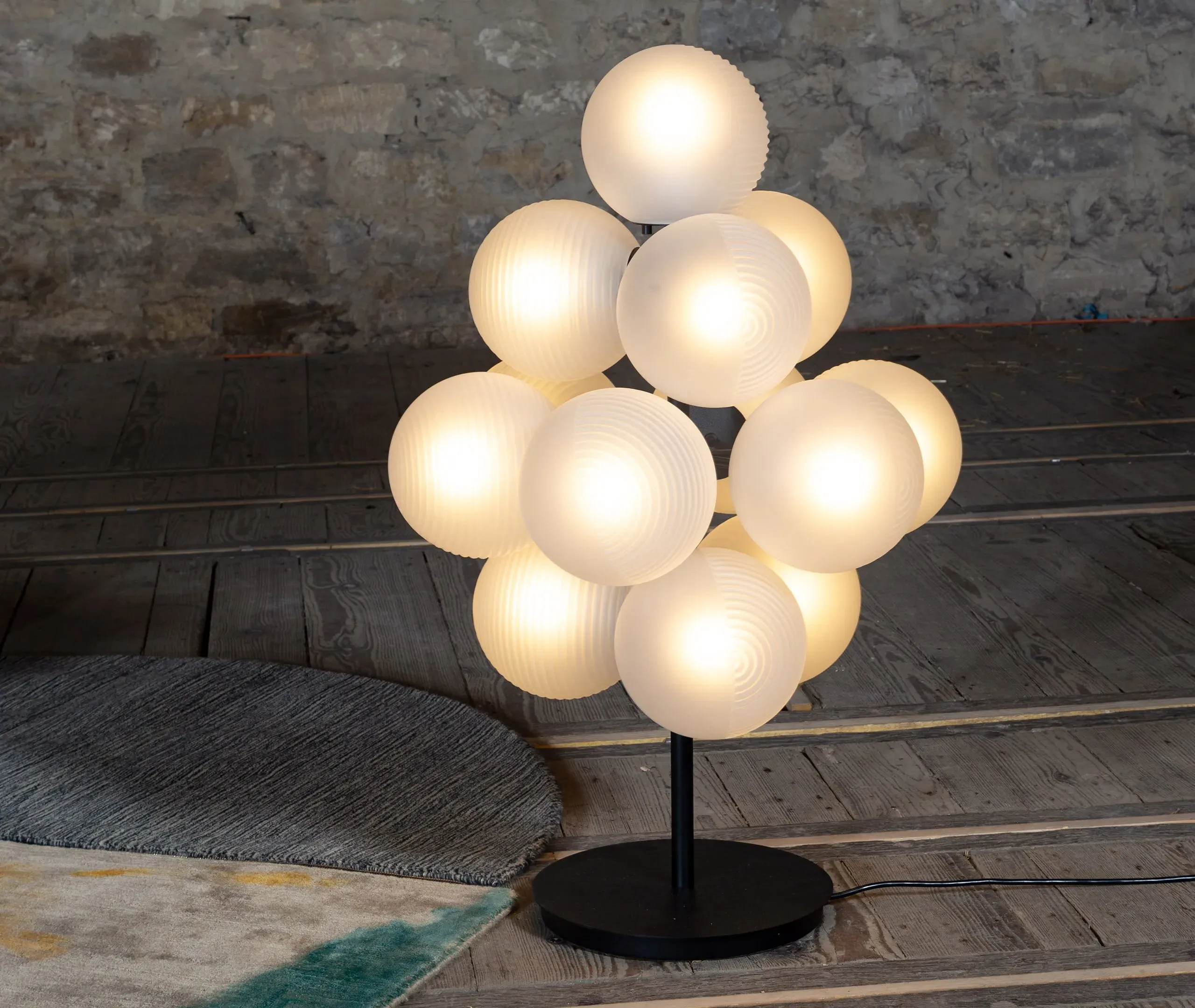 Small Floor Lamp with Glass Spheres - Clear, Steel