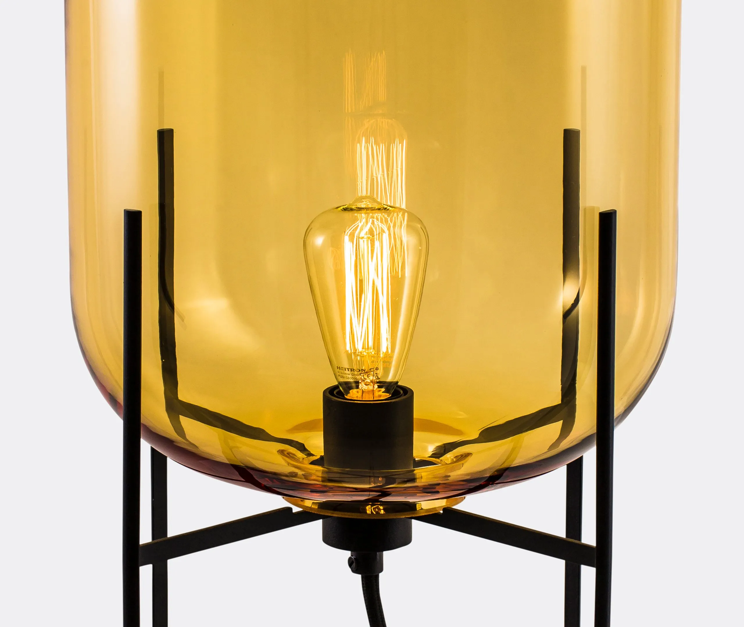 Small Table Lamp with Glass Shade - Amber, Steel