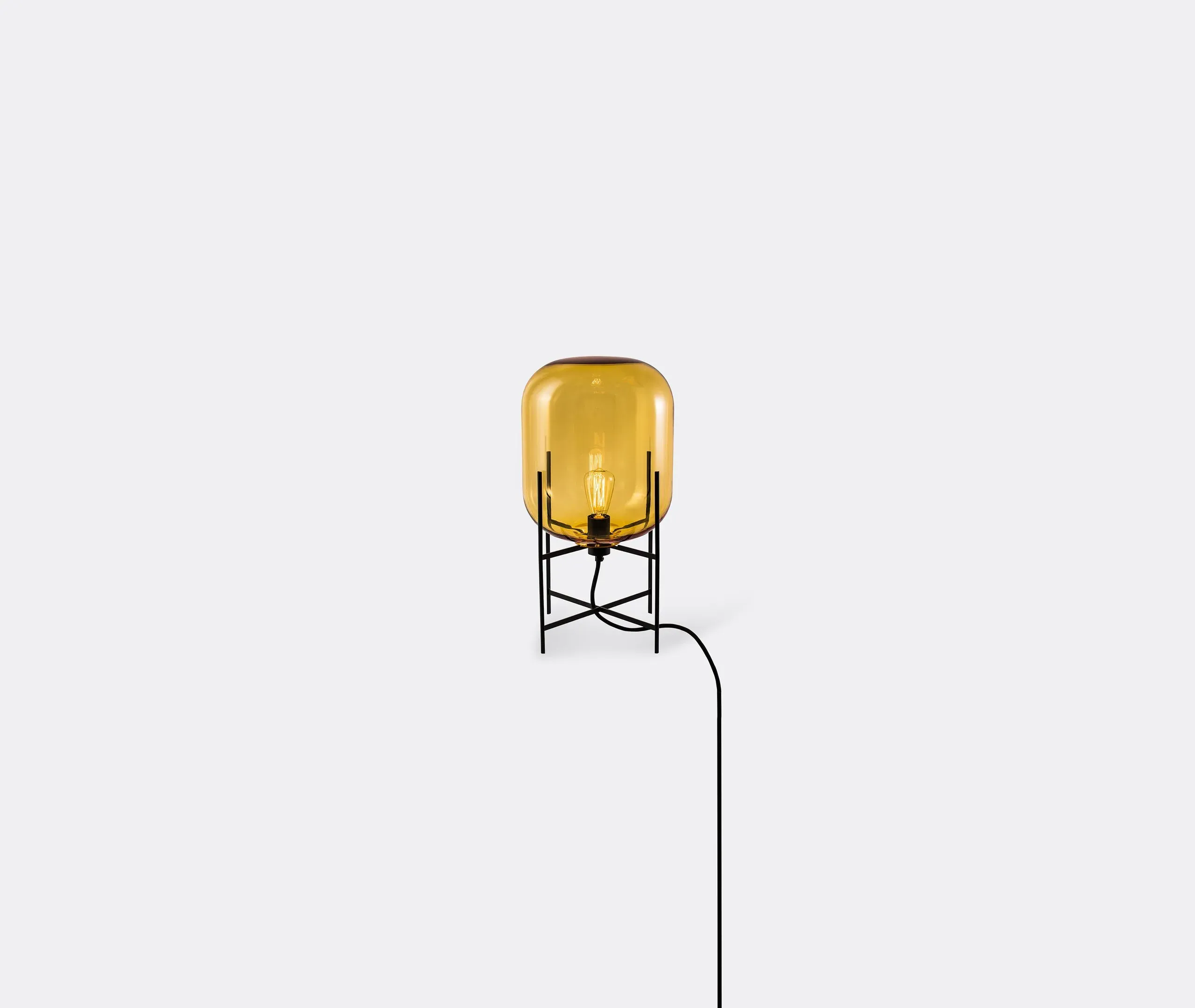 Small Table Lamp with Glass Shade - Amber, Steel image
