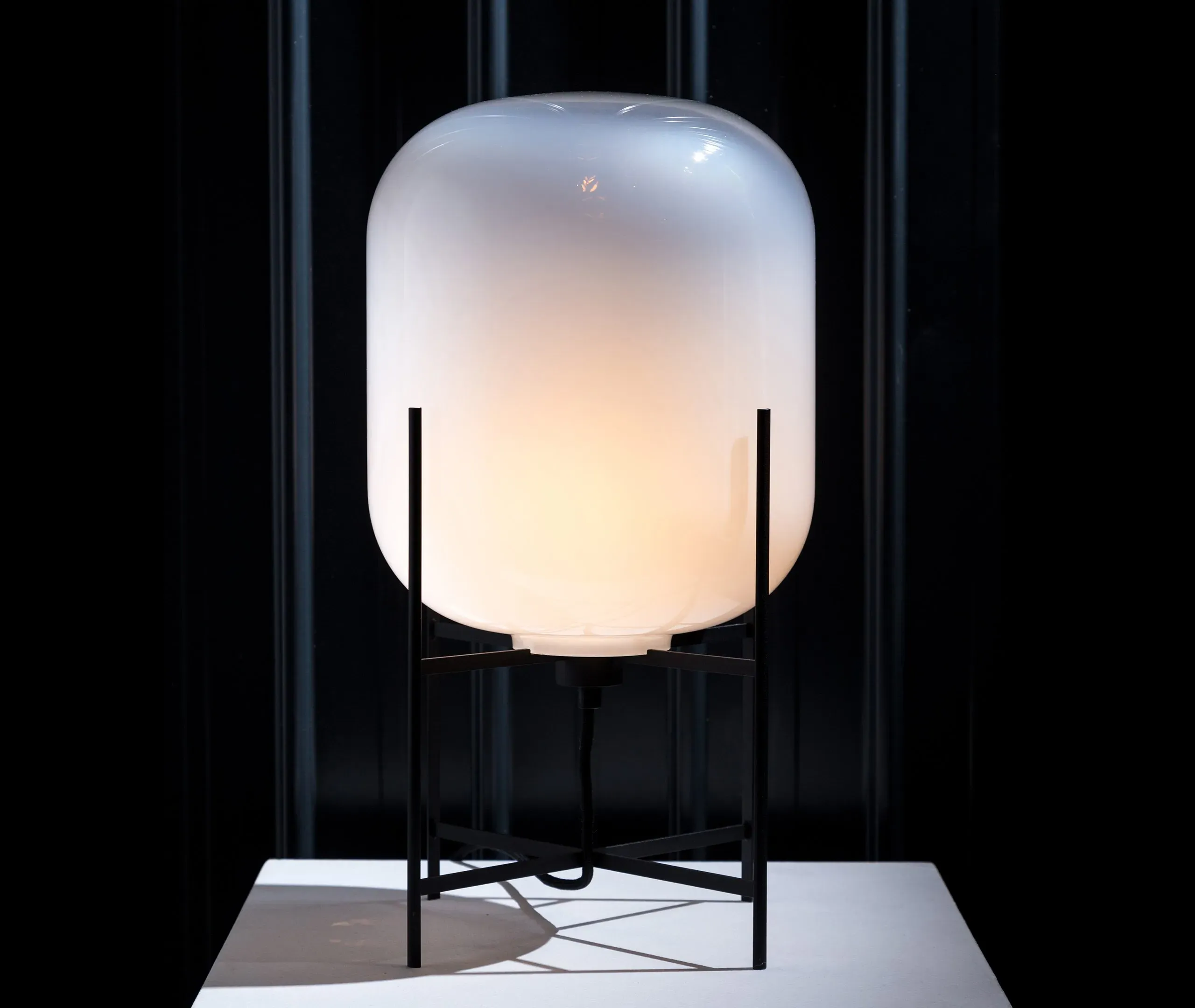 Small Table Lamp with Glass Shade - White, Steel