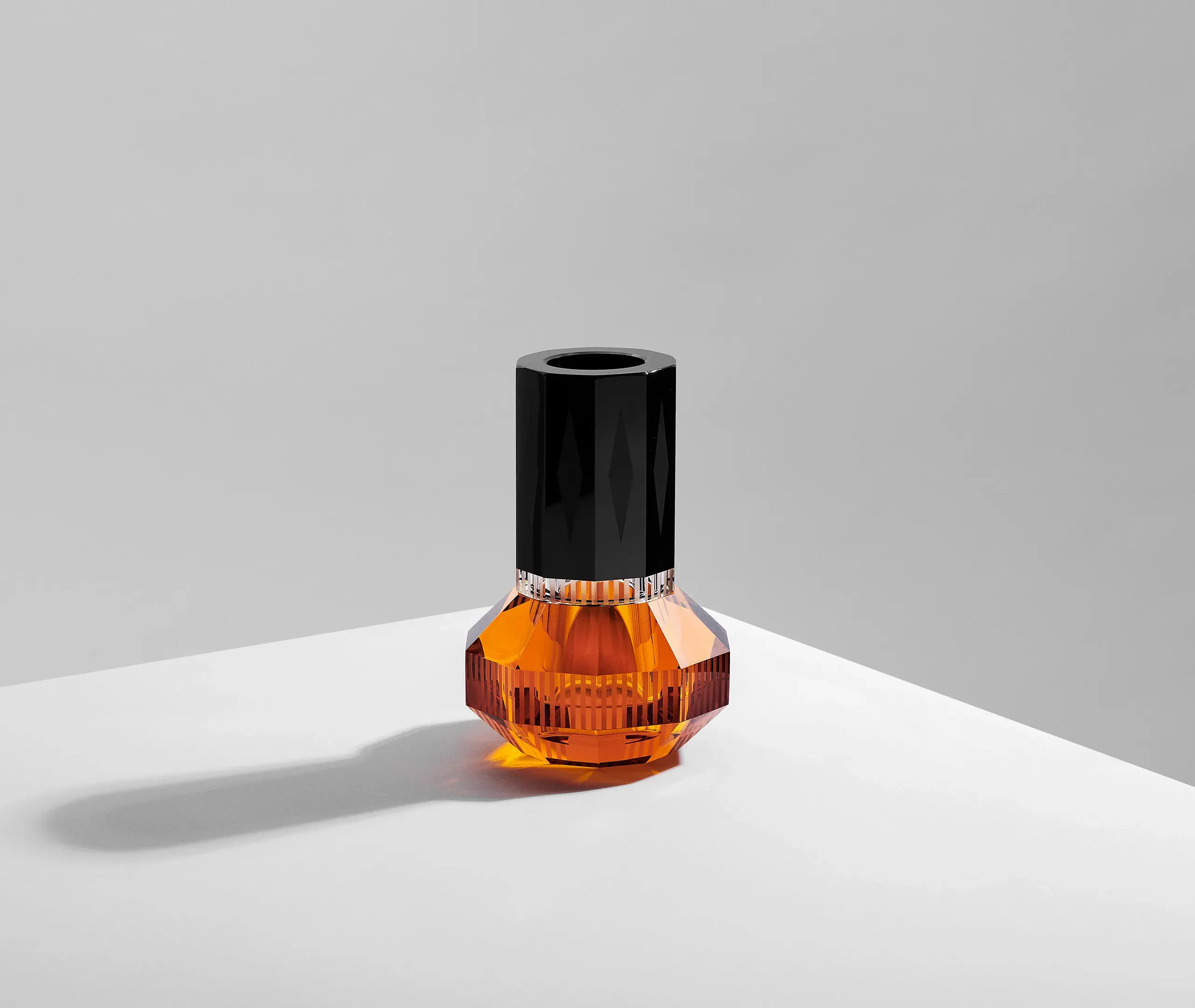 Chicago Hand Cut Crystal Vase - Amber, Black alternate view