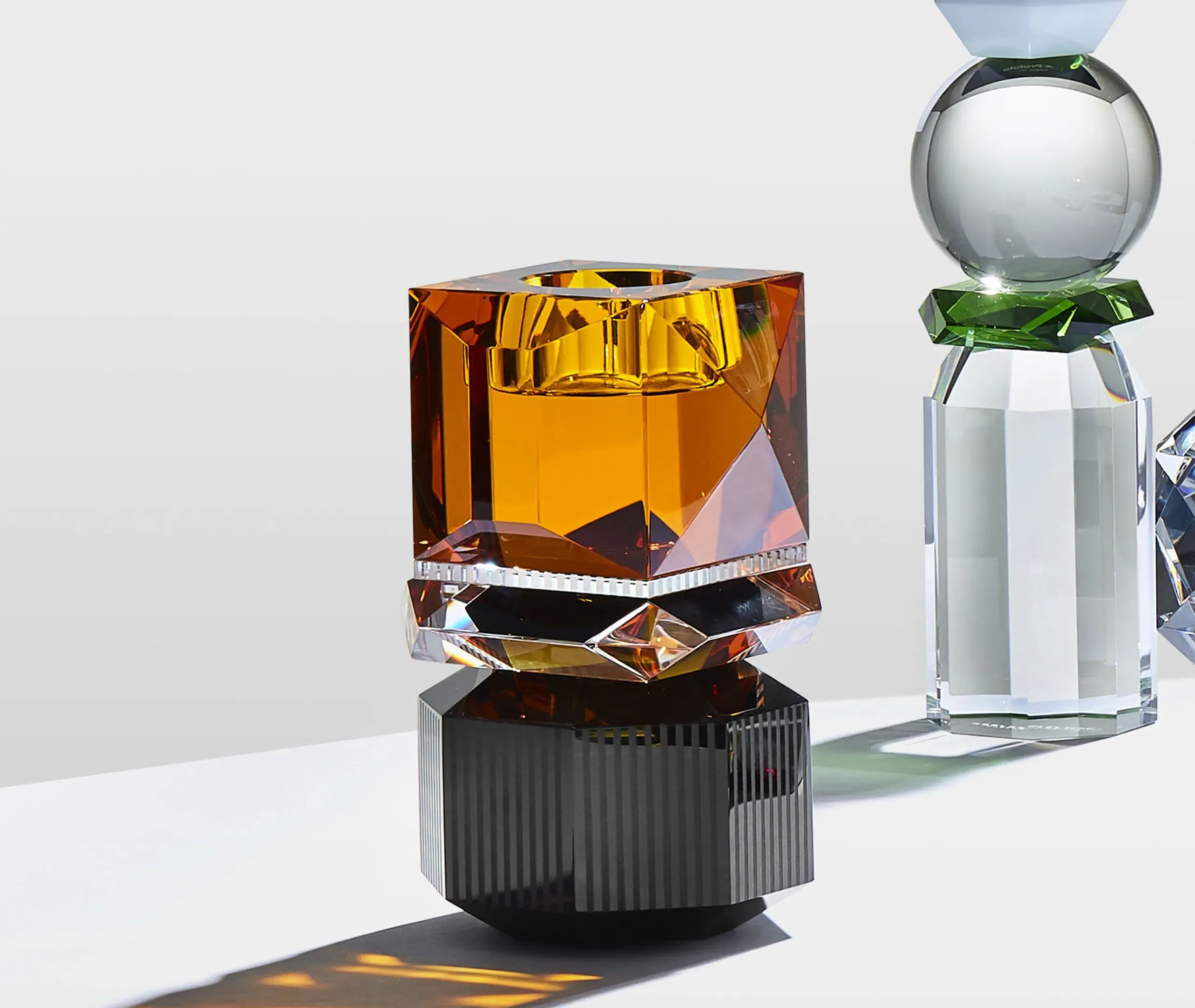 Dakota Tealight Holder - Amber, Crystal